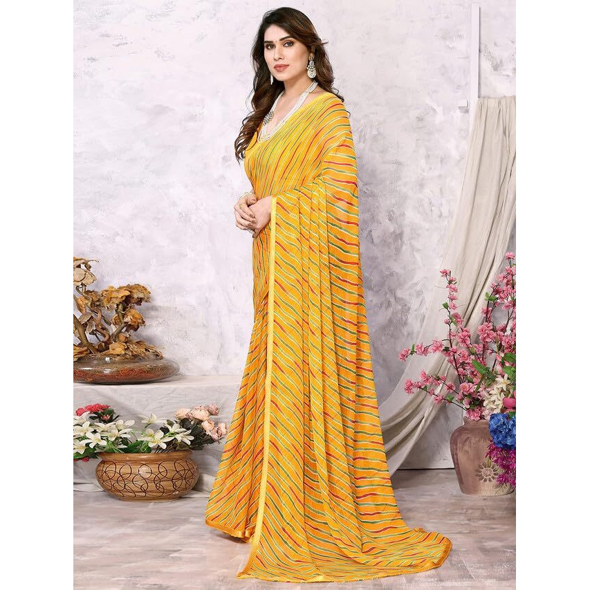 Satrani Womens Pure Chiffon Saree (3218S218N_Turmeric Yellow & Multi6)