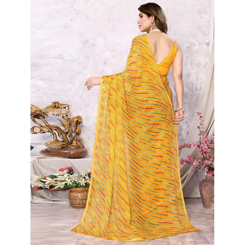 Satrani Womens Pure Chiffon Saree (3218S218N_Turmeric Yellow & Multi6)