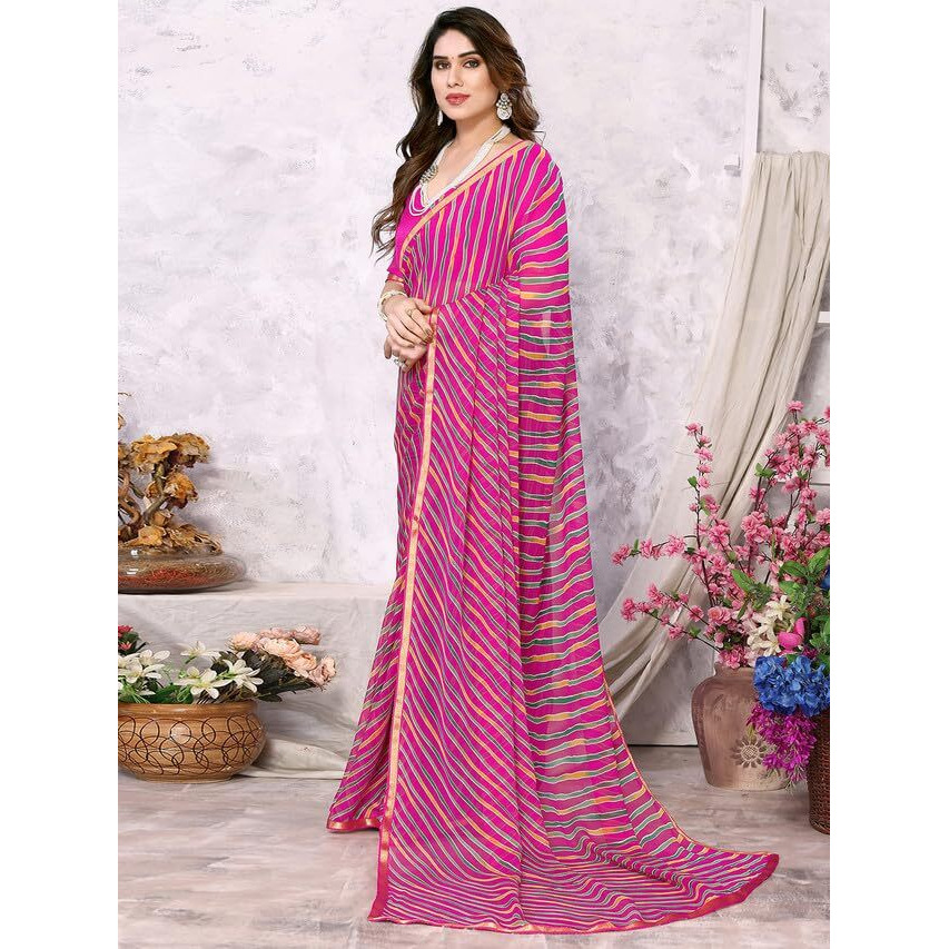 Satrani Womens Pure Chiffon Saree (3218S215N_Rani Pink & Multi6)