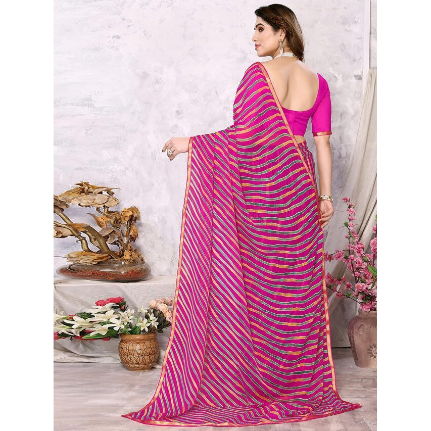 Satrani Womens Pure Chiffon Saree (3218S215N_Rani Pink & Multi6)