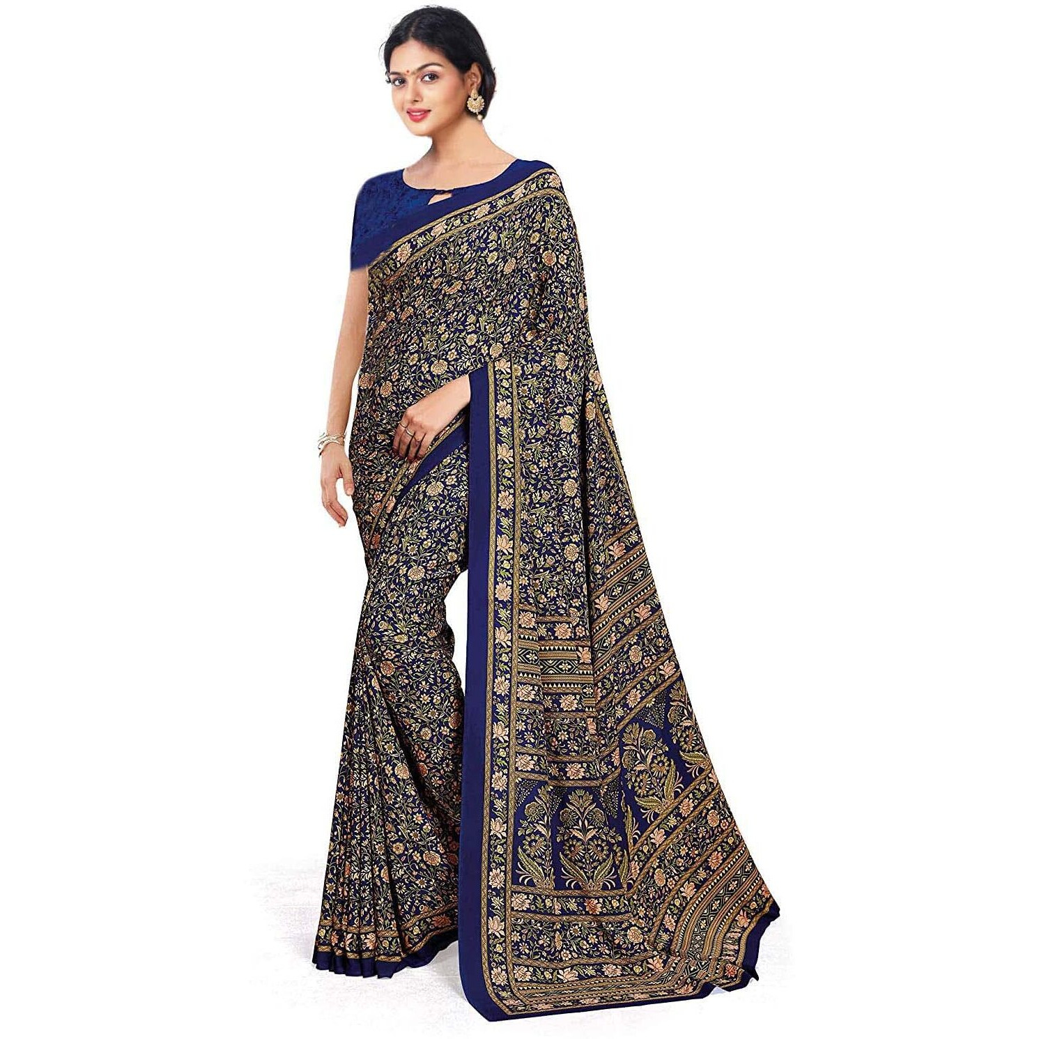 Miraan Womens Silk Blend Saree with Blouse Piece (BANISA1514, Blue)