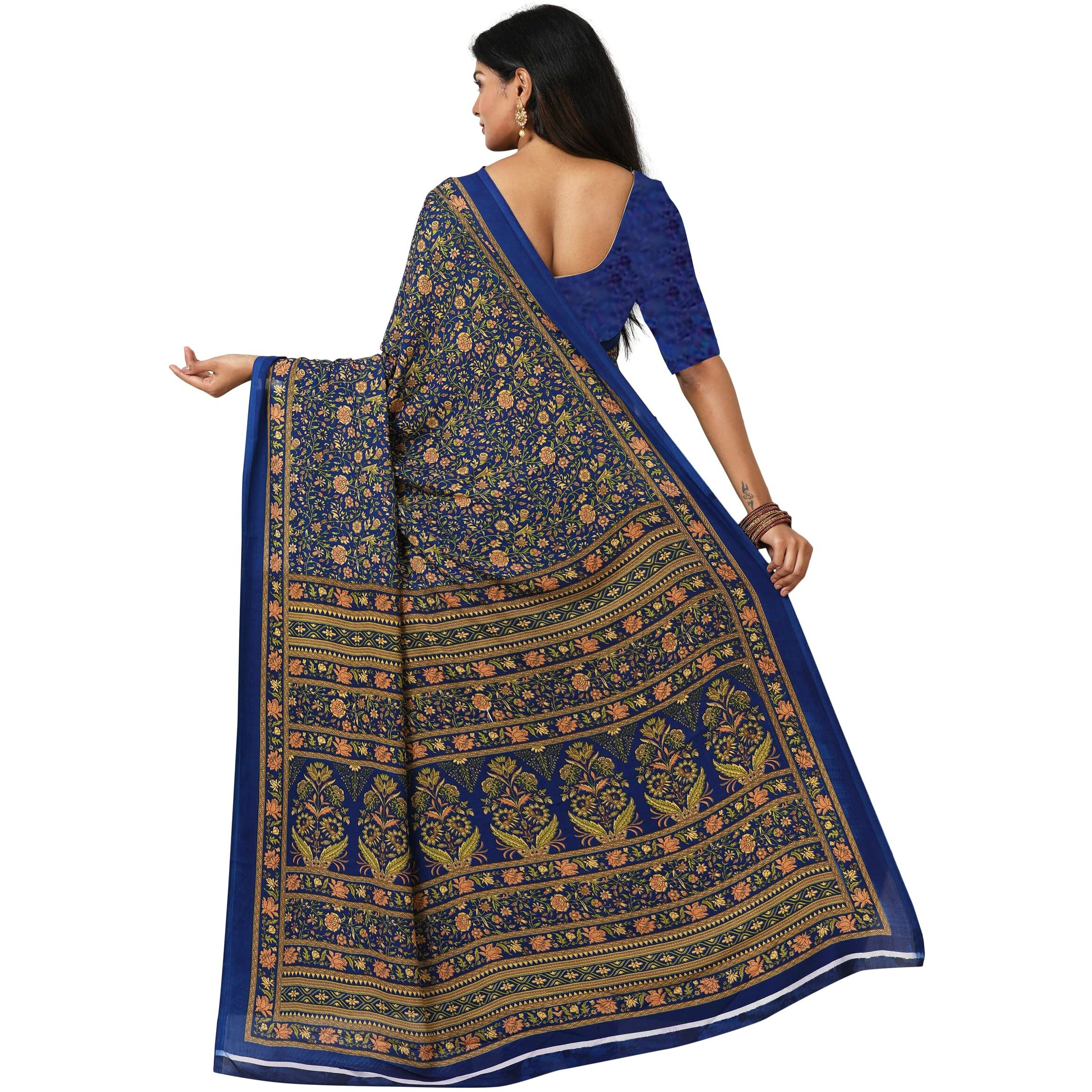 Miraan Womens Silk Blend Saree with Blouse Piece (BANISA1514, Blue)