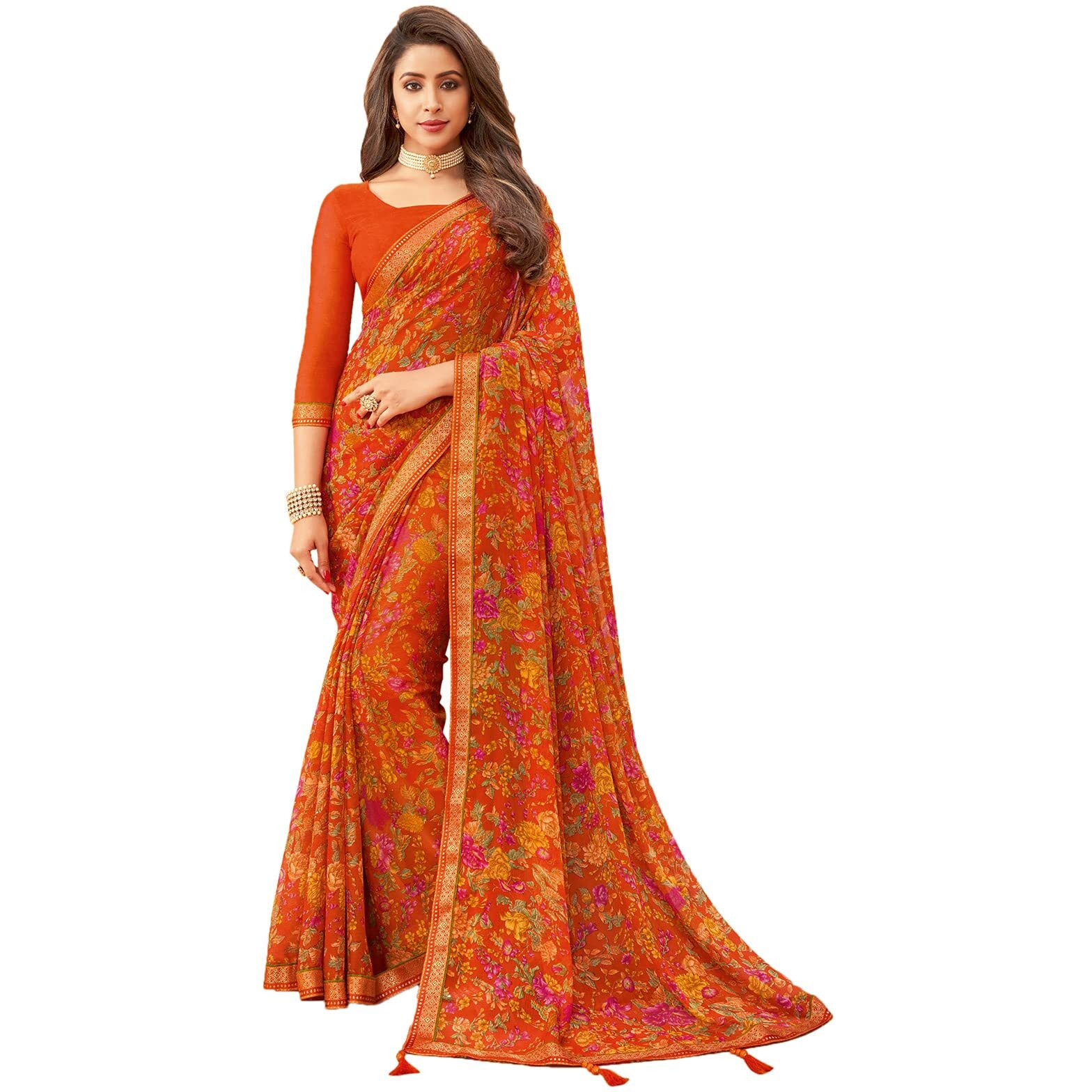 Satrani Womens Polyester Saree (1976ST512_Orange)