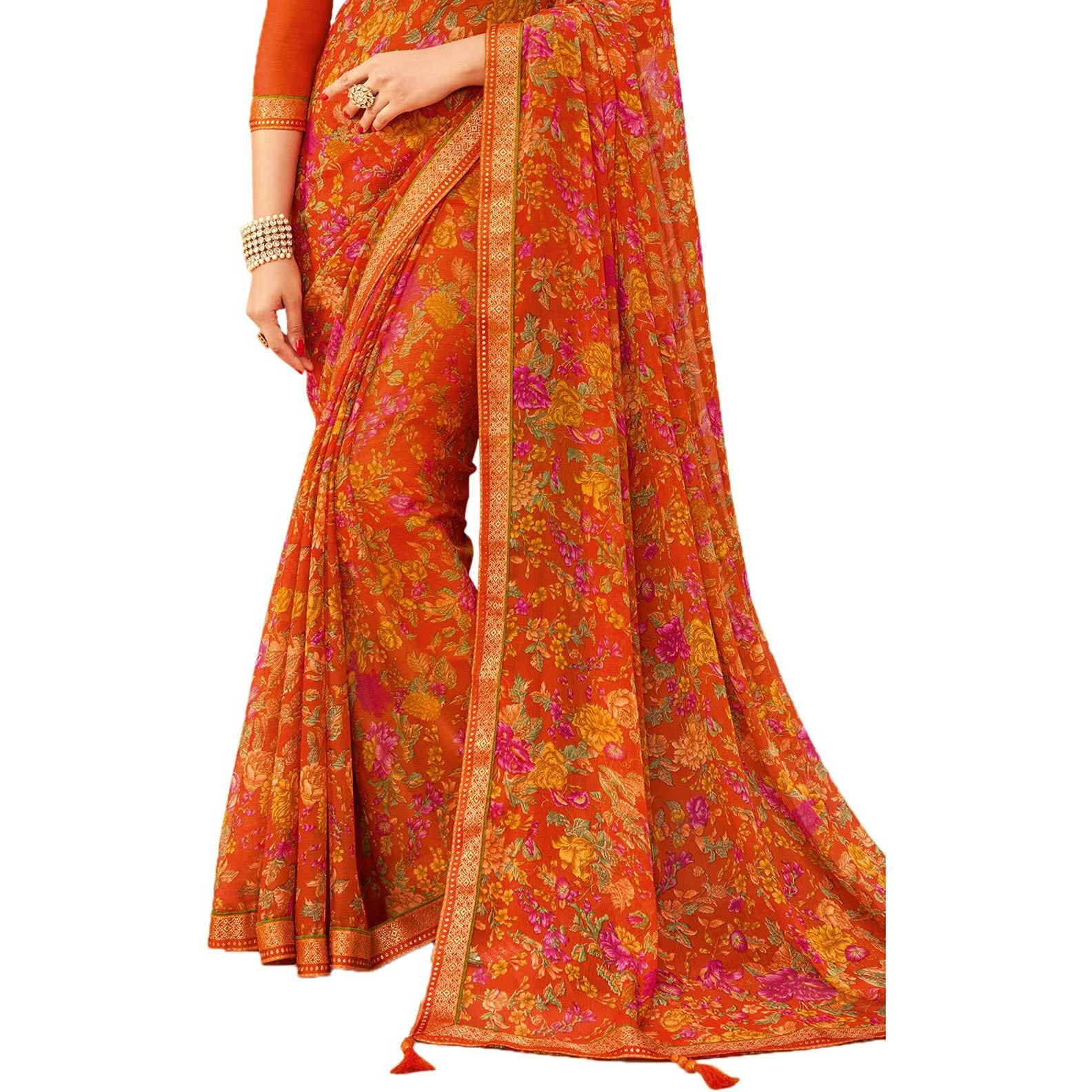 Satrani Womens Polyester Saree (1976ST512_Orange)