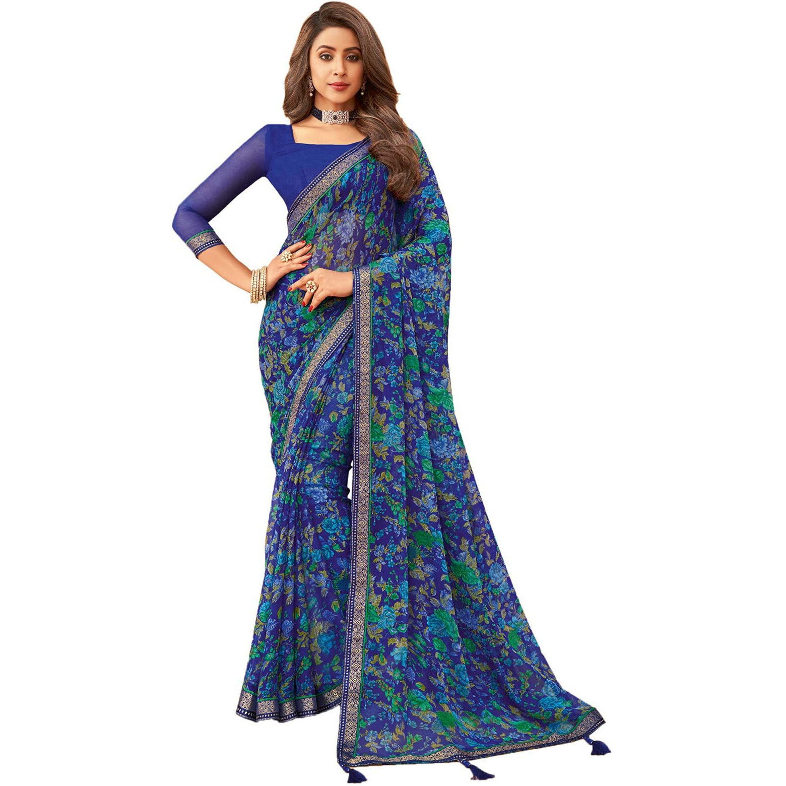 Satrani Womens Polyester Saree (1976ST511_Blue)