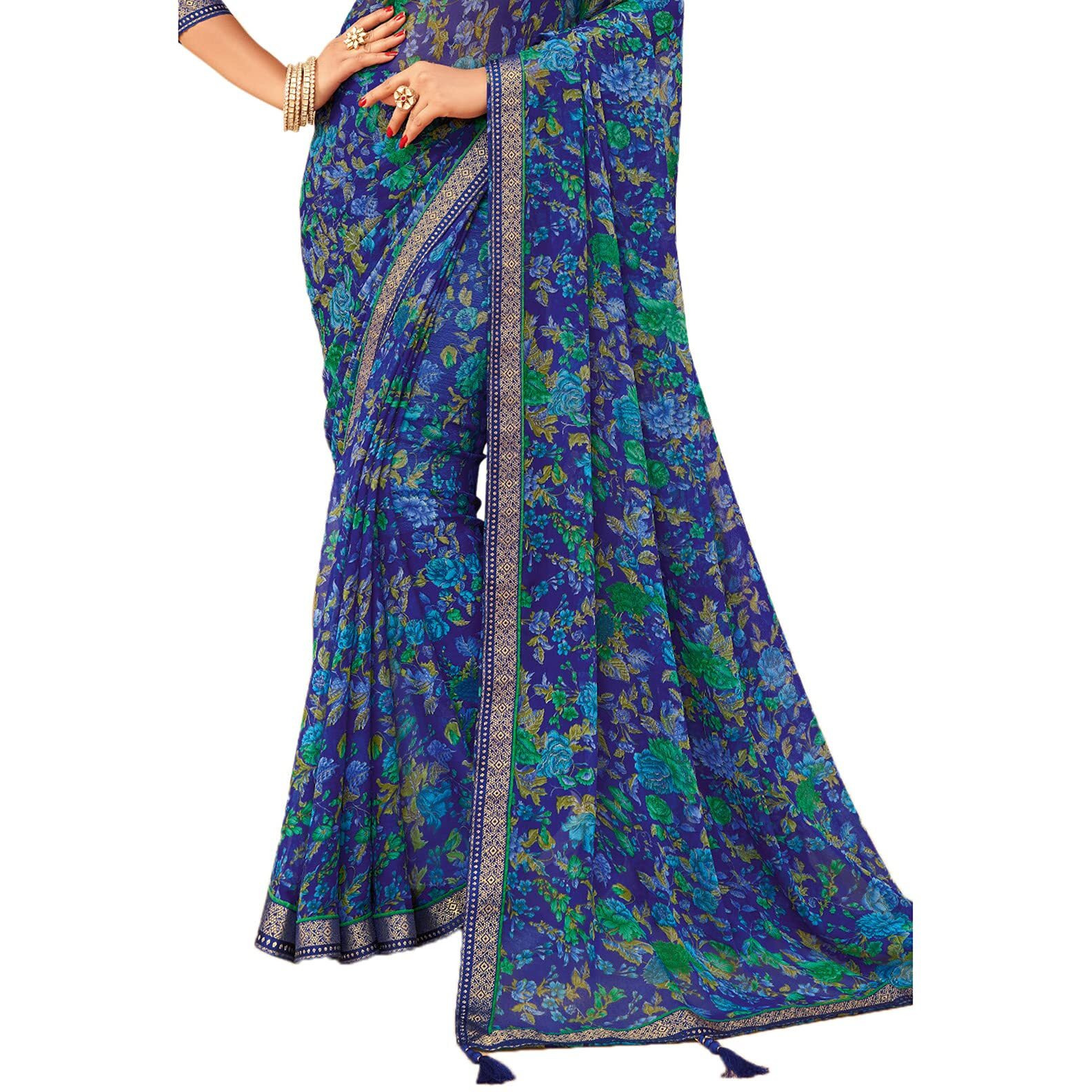 Satrani Womens Polyester Saree (1976ST511_Blue)