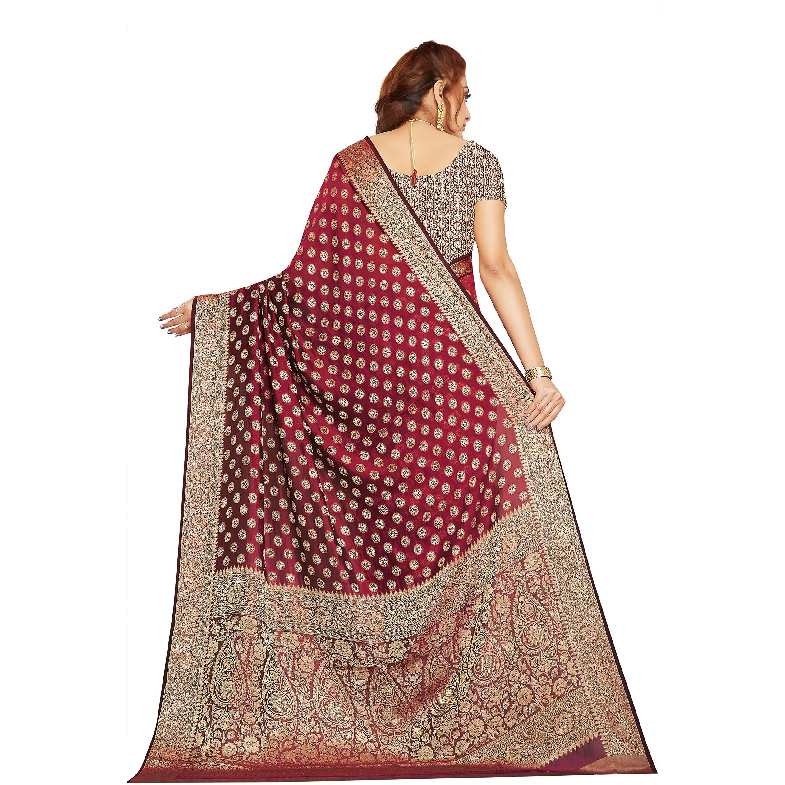 RANI SAAHIBA Womens Georgette Silk Resham Woven Saree With Blouse Piece (SKR10189_Deep Purple)