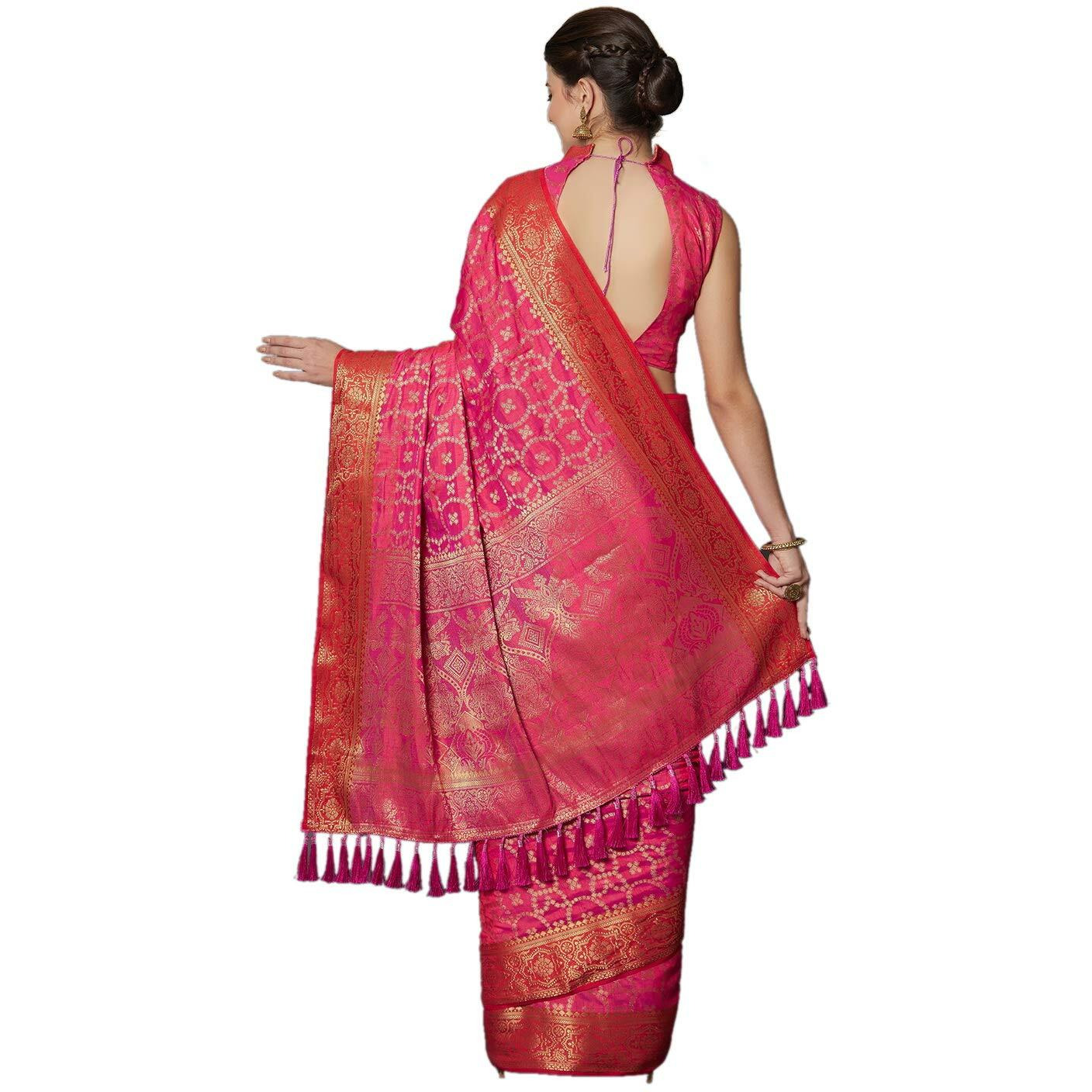 AKHILAM Womens Jacquard kanjivaram Silk Saree With Unstitched Blouse (KENAS72002_2 Silk Saree_Pink)