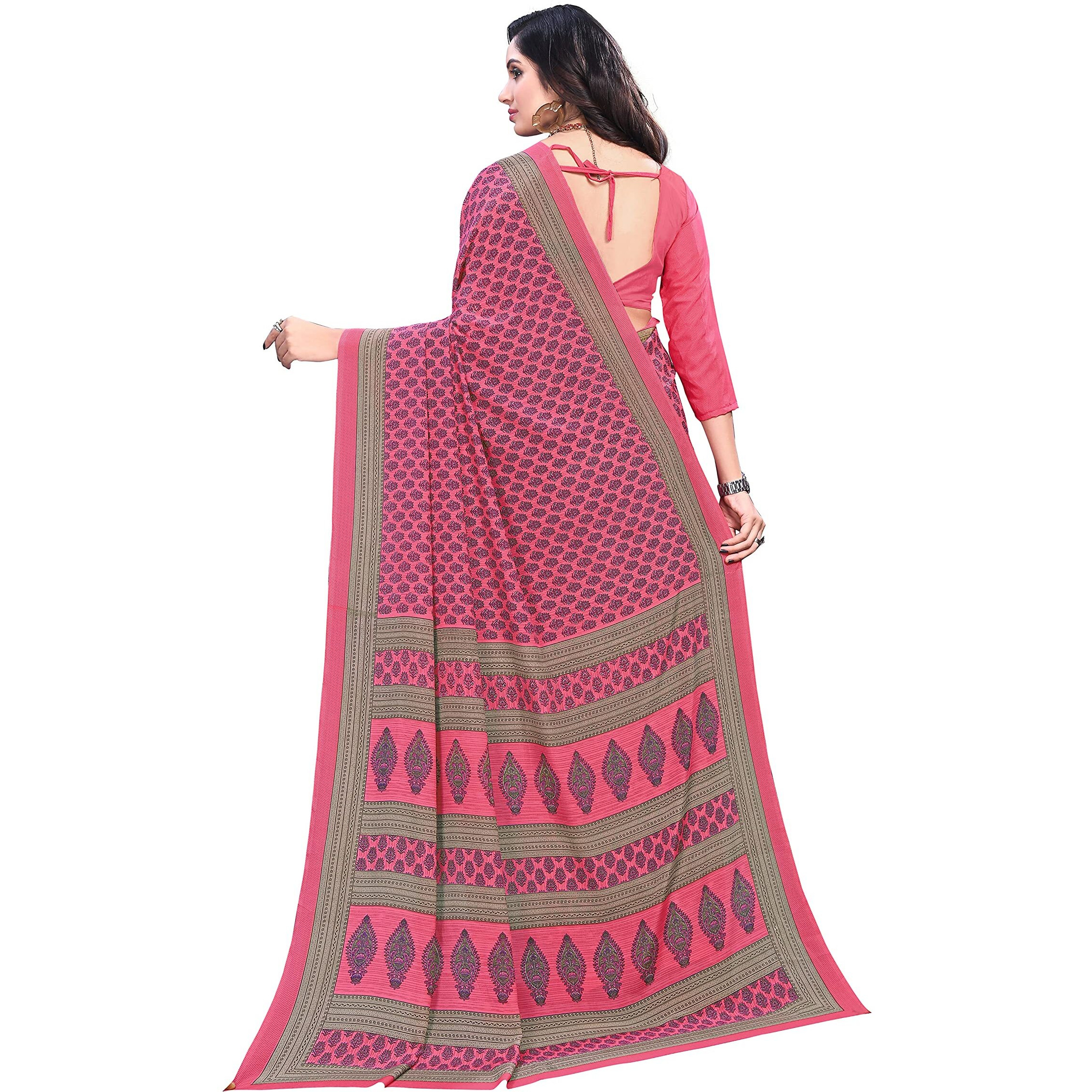 Vimla Womens Pink Crepe Silk Uniform Saree with Blouse