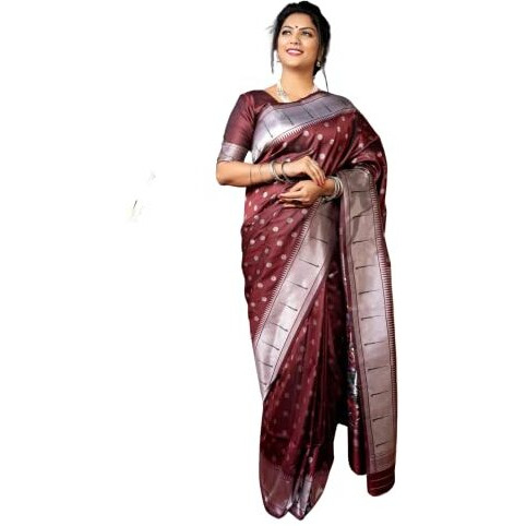 AMIRAT CLOTHING Womens Paithani Litchi silk Saree With Unstiched Blouse Piece (Maroon)