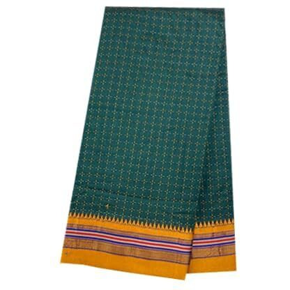 Neyge Women Ilkal Cotton Blend Star Patterned Saree with Satin Border Stripe Pallu and Running Blouse (BottolGreen)