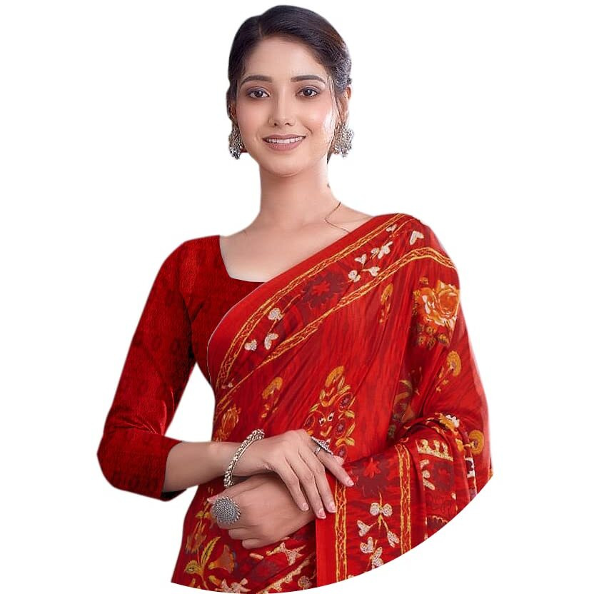 Jaanvi Fashion Womens Woven Crepe Saree With Unstitched Blouse Piece (Ultra-Shape-9808-A_Fire Red)