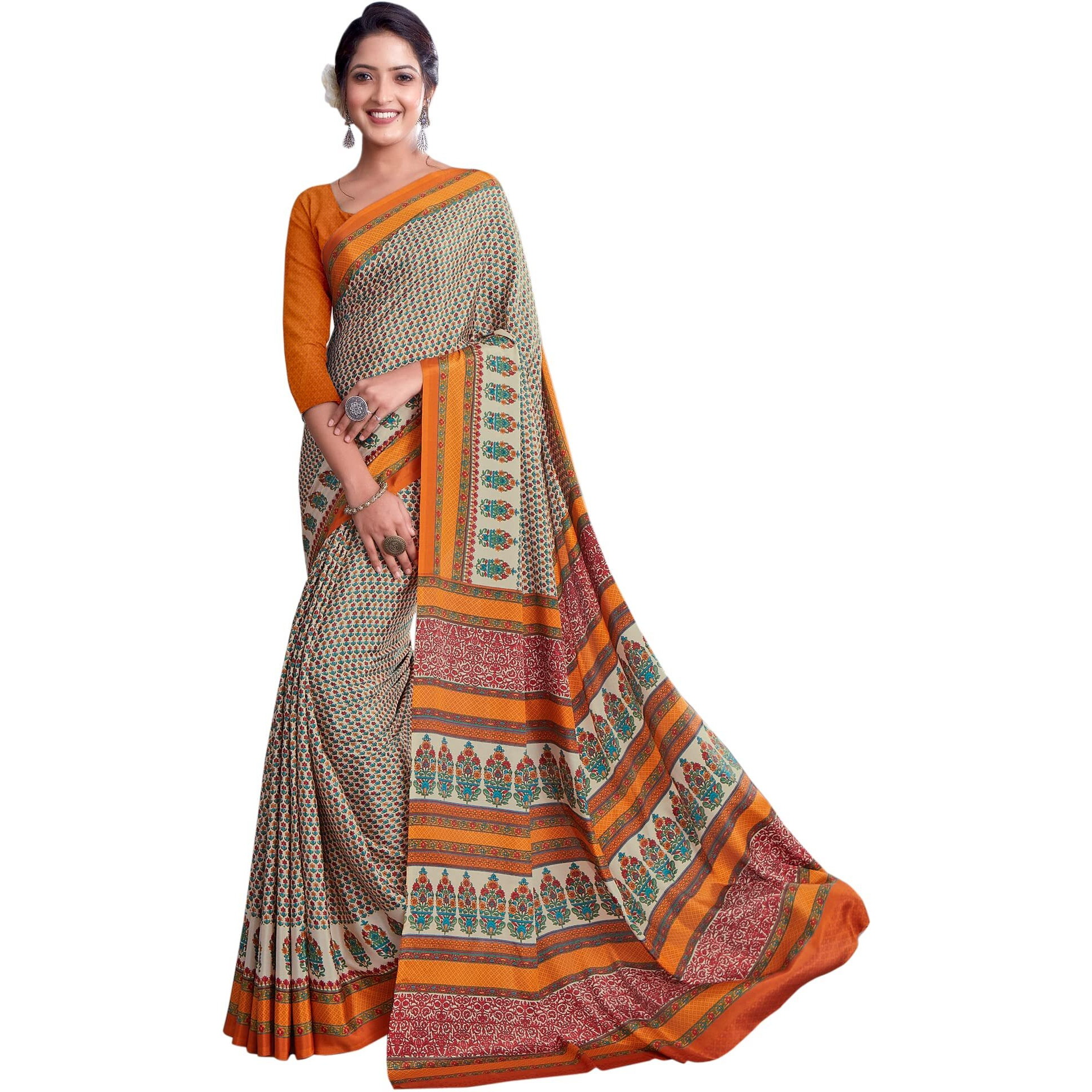 Jaanvi Fashion Womens Woven Crepe Saree With Unstitched Blouse Piece (Ultra-Shape-9805-B_Pastel Grey)