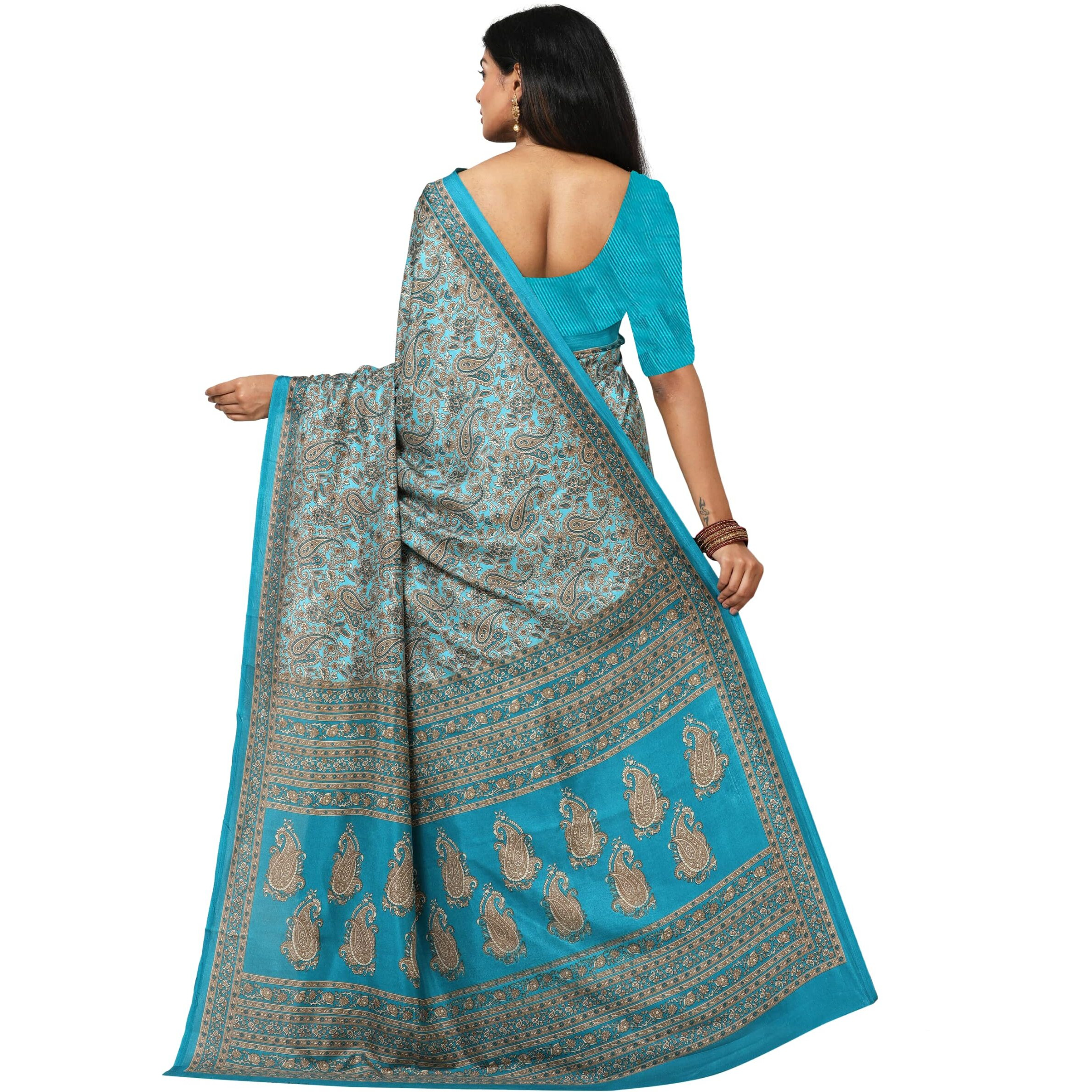 Miraan Womens Art Silk Printed Saree With Blouse Piece (VI2430 Blue)