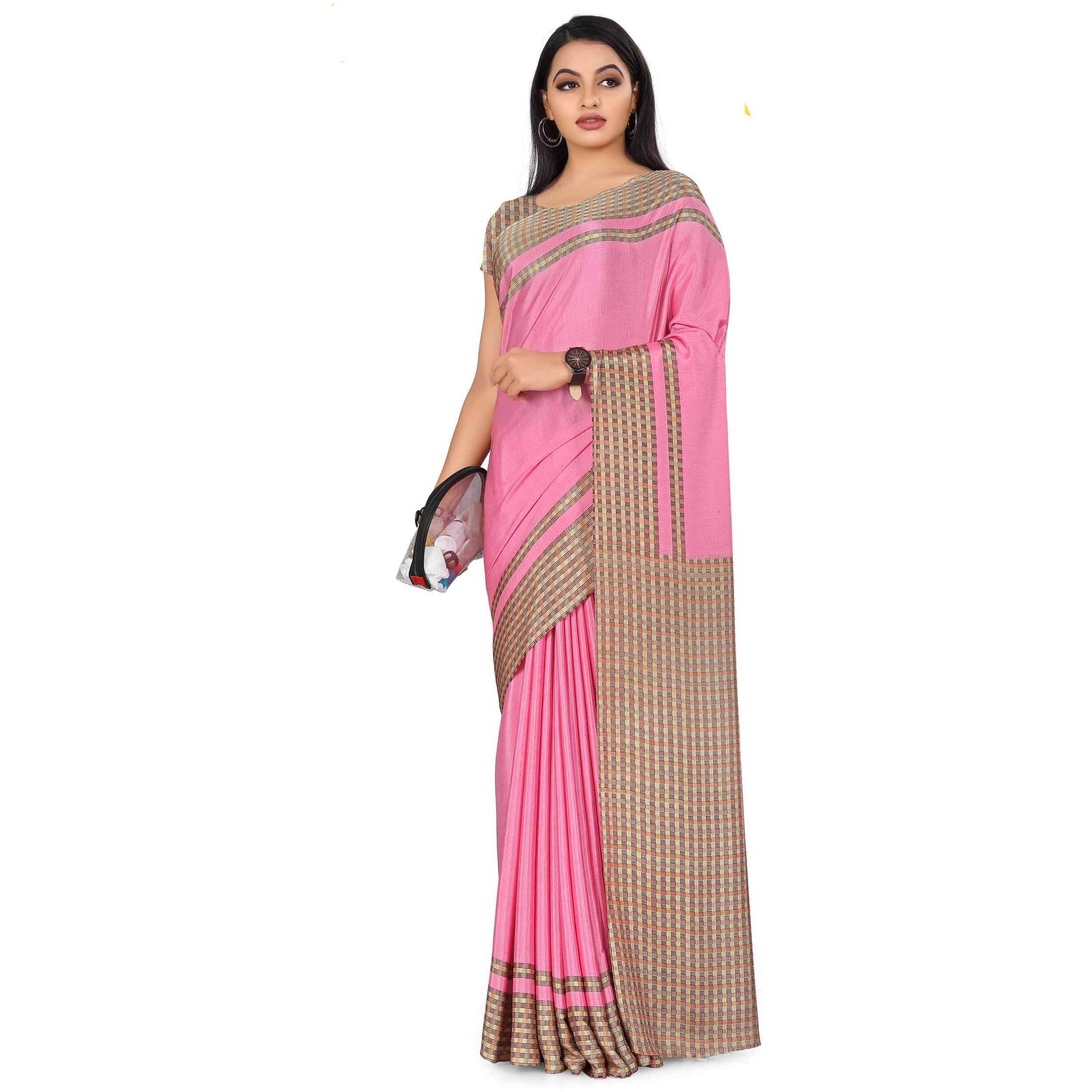 Miraan Womens Silk Blend Saree with Blouse Piece (BANKARMA1021CPINK, Multicolor)