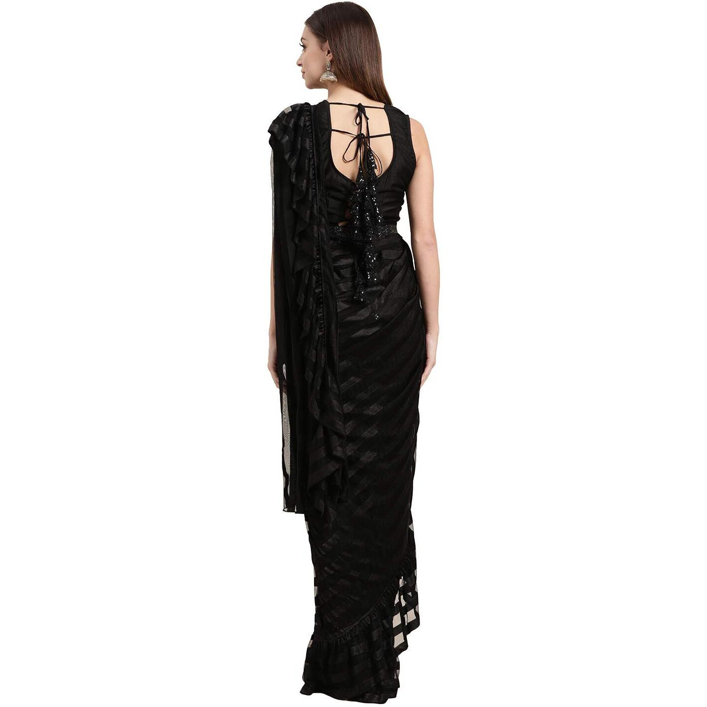 Ahalyaa Womens Polyester Saree With Blouse (AHSRBLBT-SET-6-XL_Black)