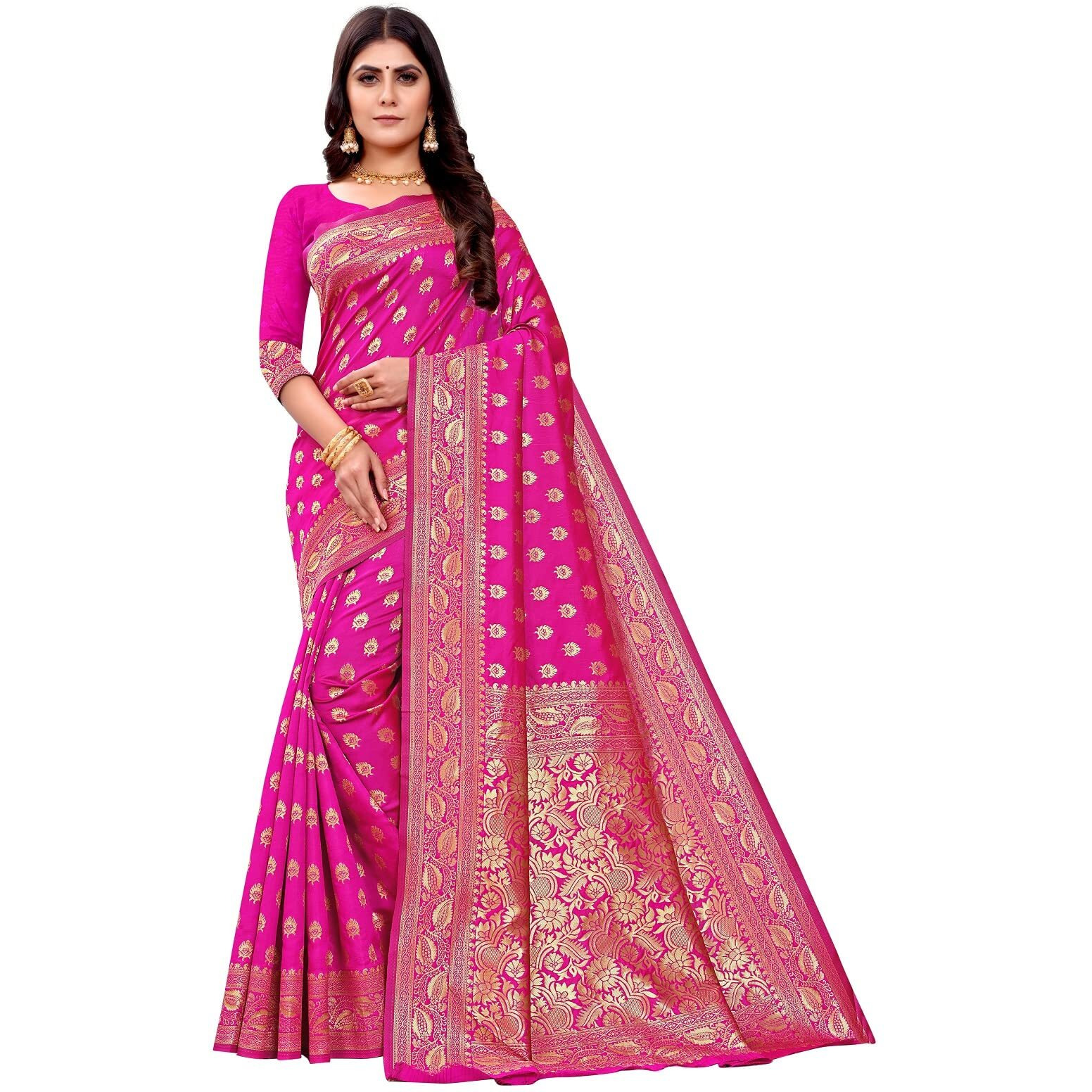 Shasmi Sarees Womens Art Silk Pink Kanchipuram Saree (SAN PARI S-1 PINK)