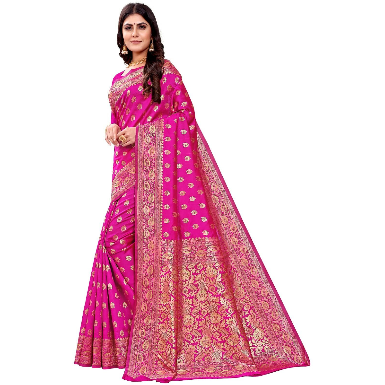 Shasmi Sarees Womens Art Silk Pink Kanchipuram Saree (SAN PARI S-1 PINK)