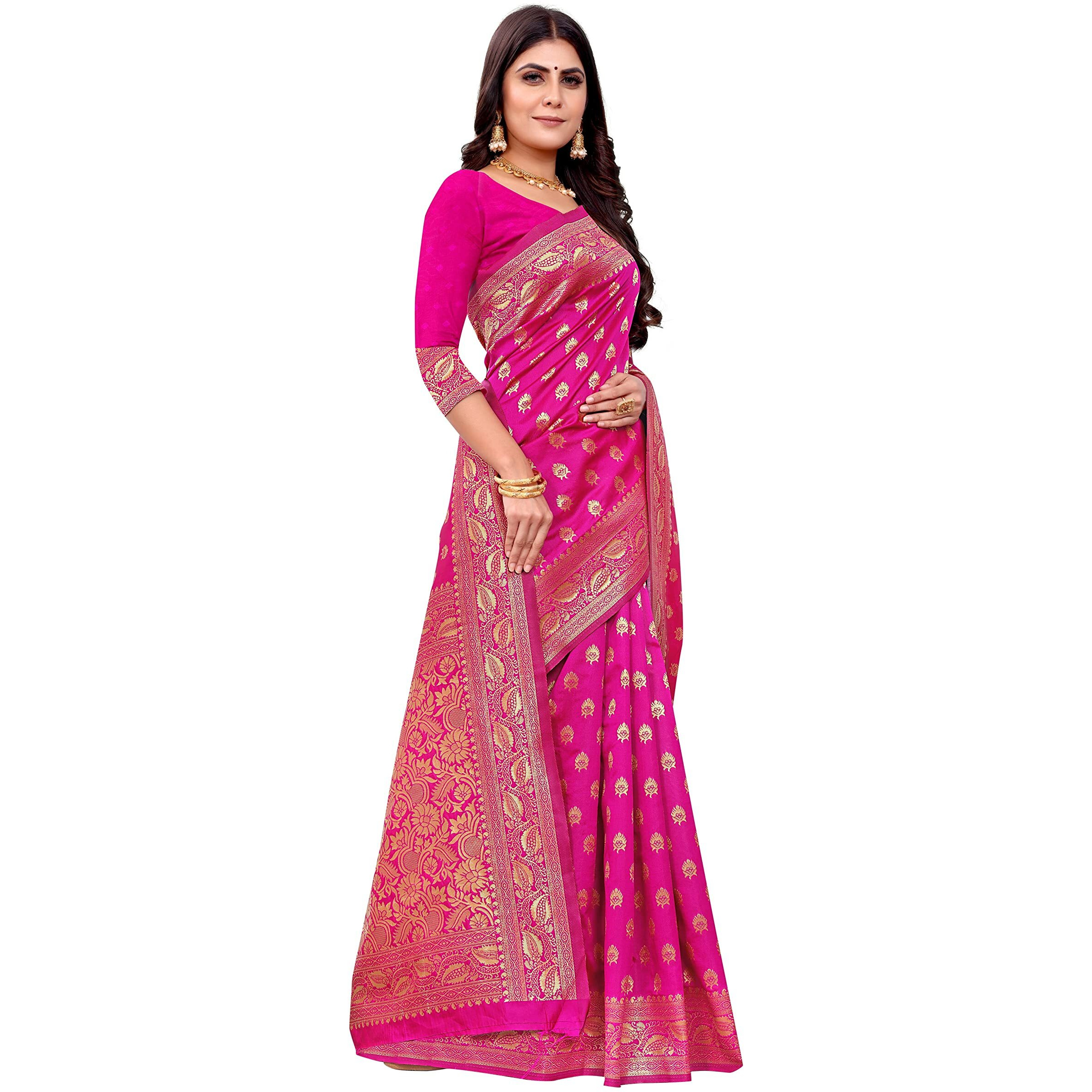 Shasmi Sarees Womens Art Silk Pink Kanchipuram Saree (SAN PARI S-1 PINK)