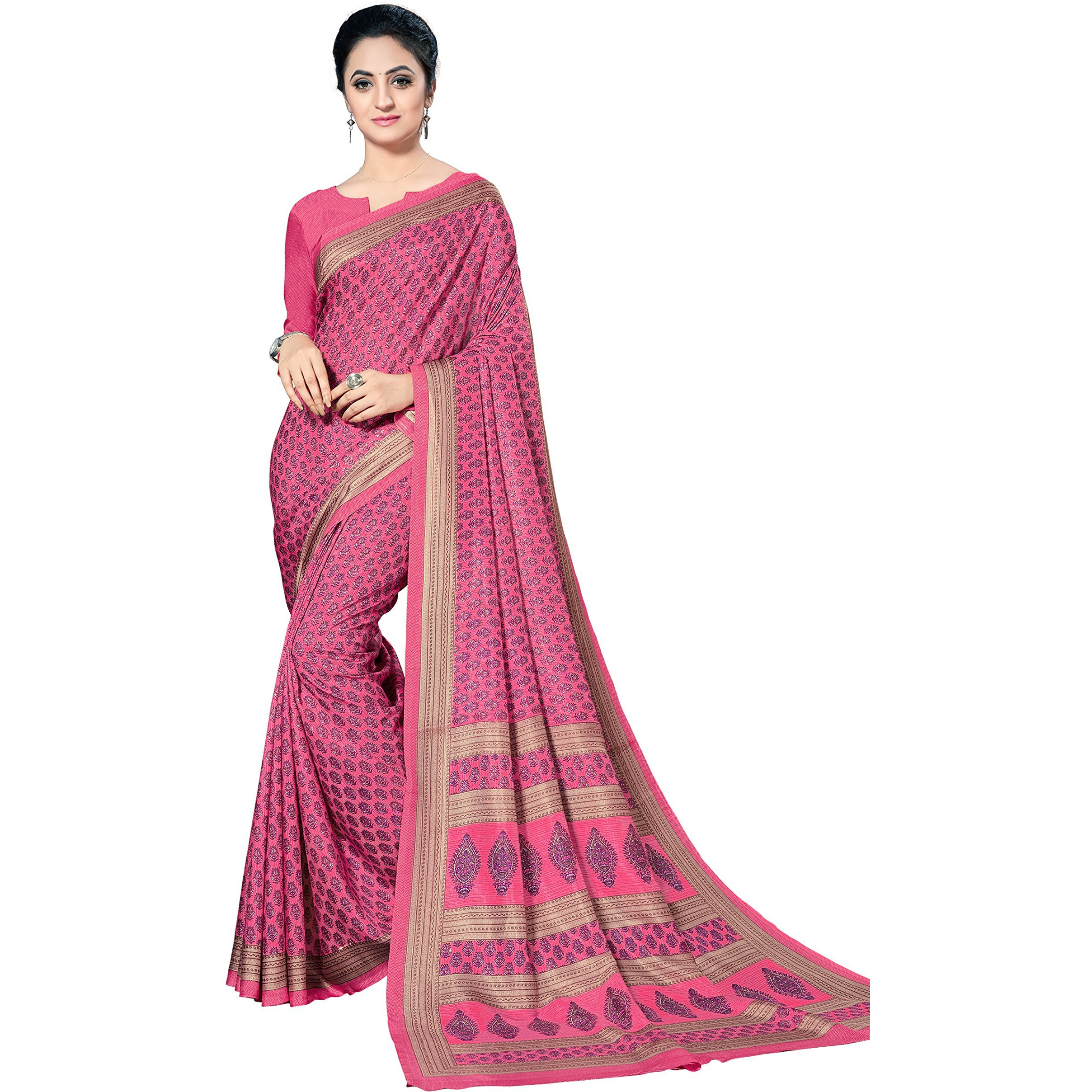 Vimla Womens Pink New Malgudi Art Silk Uniform Saree with Blouse (6739)