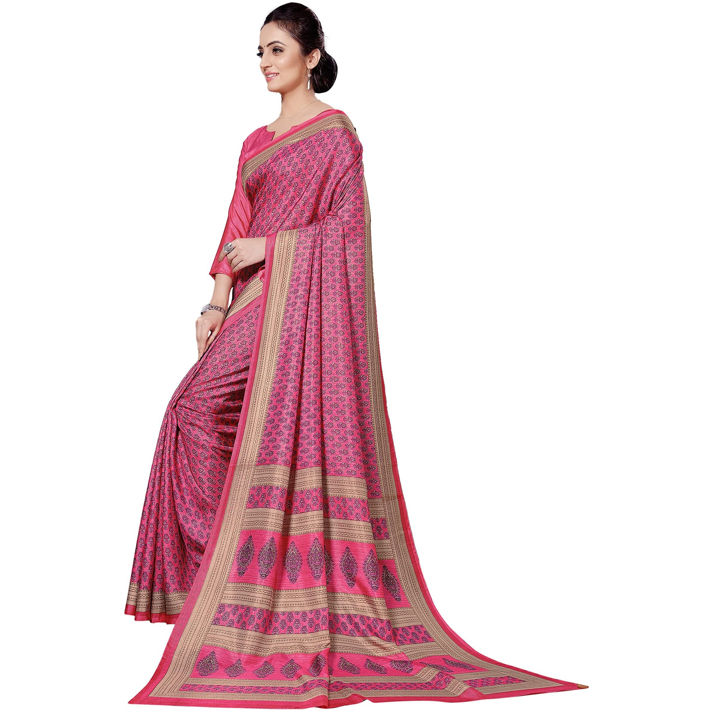 Vimla Womens Pink New Malgudi Art Silk Uniform Saree with Blouse (6739)