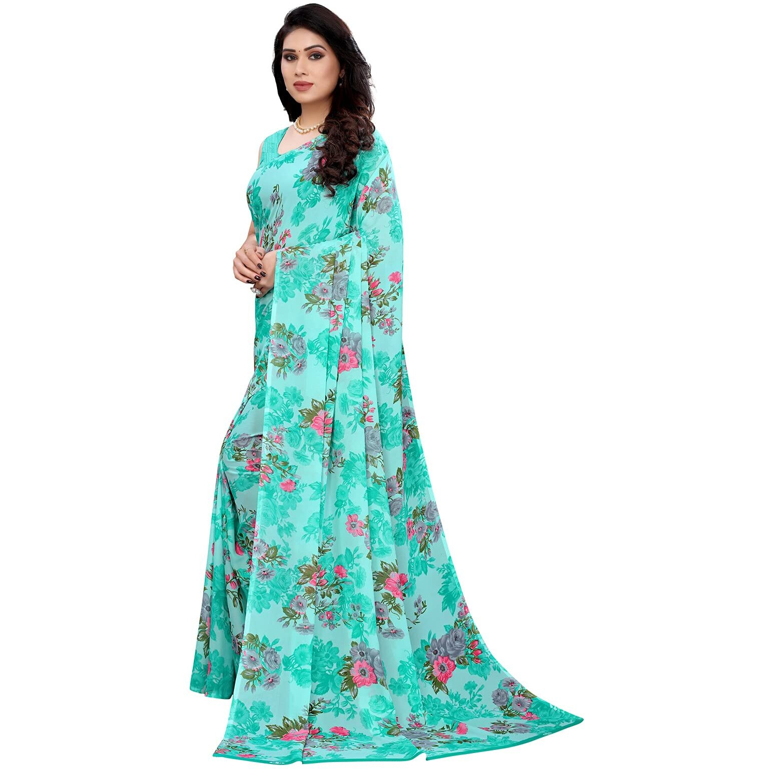 Satrani Womens Polyester Saree (2041ST576_Aqua Blue)