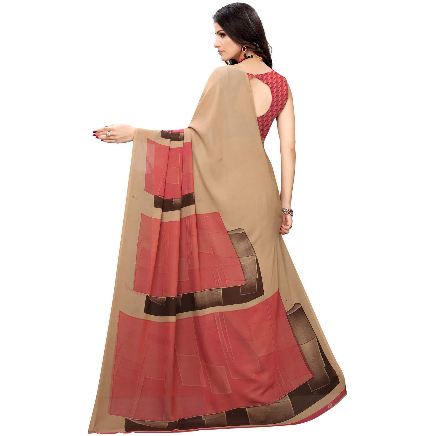 Satrani Womens Polyester Saree (1182ST117_1850ST178_Beige||Pink)