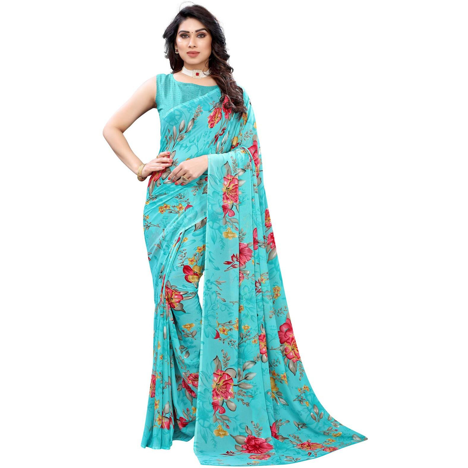 Satrani Womens Polyester Saree (1850ST176_1955ST344_Blue||Pink)