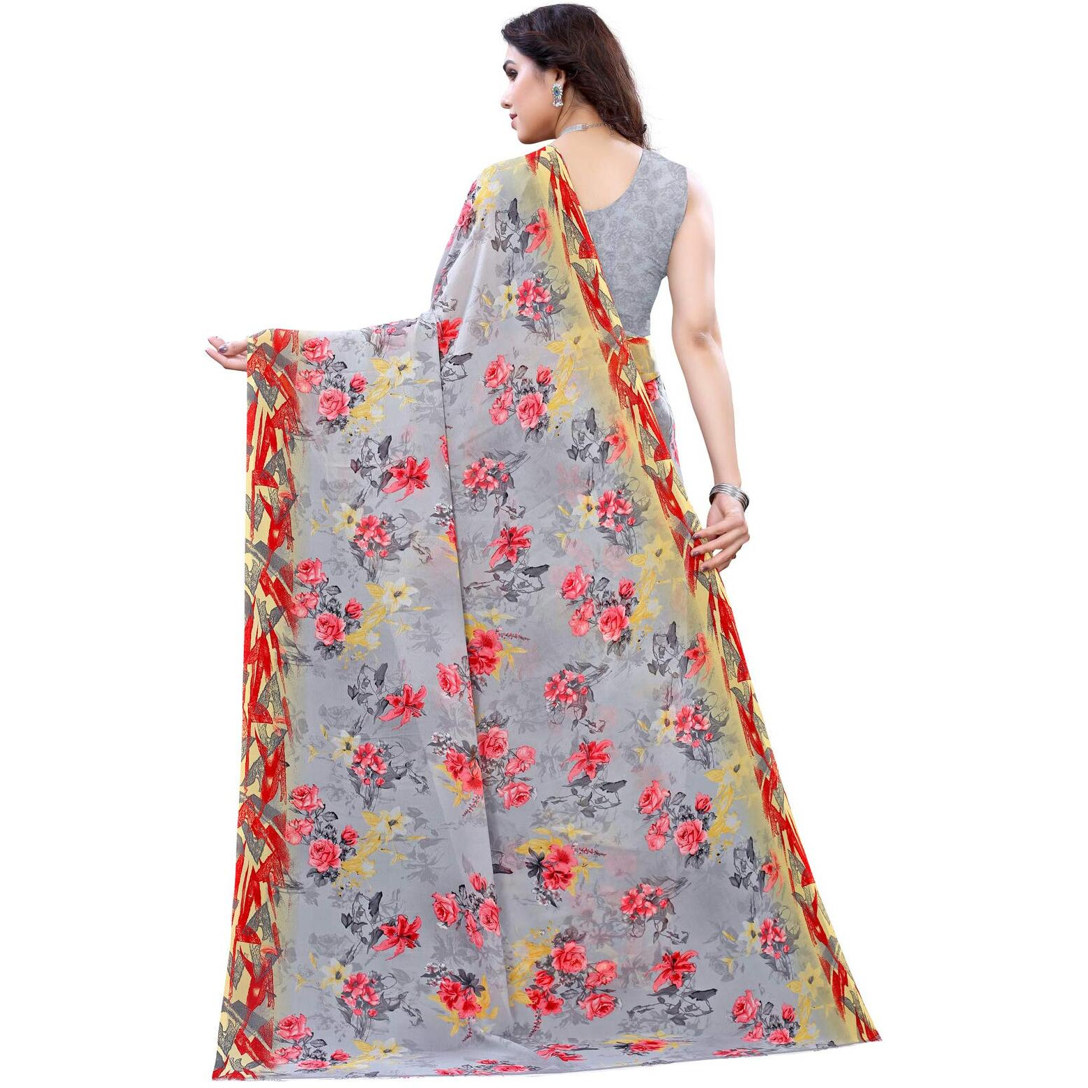 Satrani Womens Polyester Saree (1926ST306_1955ST345_Grey||Brown)