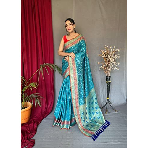 SGF11 Womens Kanjivaram Patola Silk Weaving Handloom Saree Pure Golden Zari With Blouse Piece