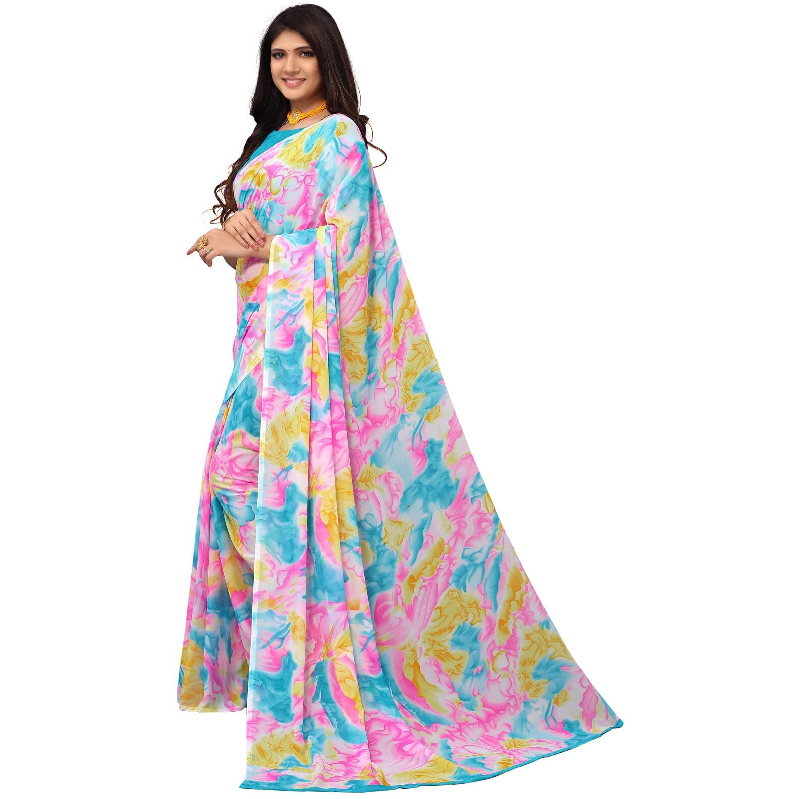 SICHI WomenS Marble Printed Georgette Saree With Unstitched Blouse Piece(2571S992N_Multi2)