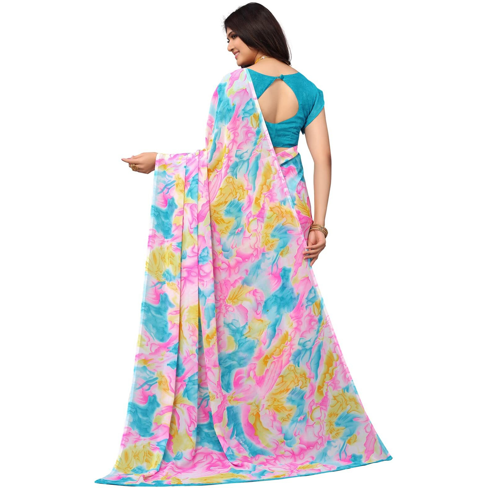 SICHI WomenS Marble Printed Georgette Saree With Unstitched Blouse Piece(2571S992N_Multi2)