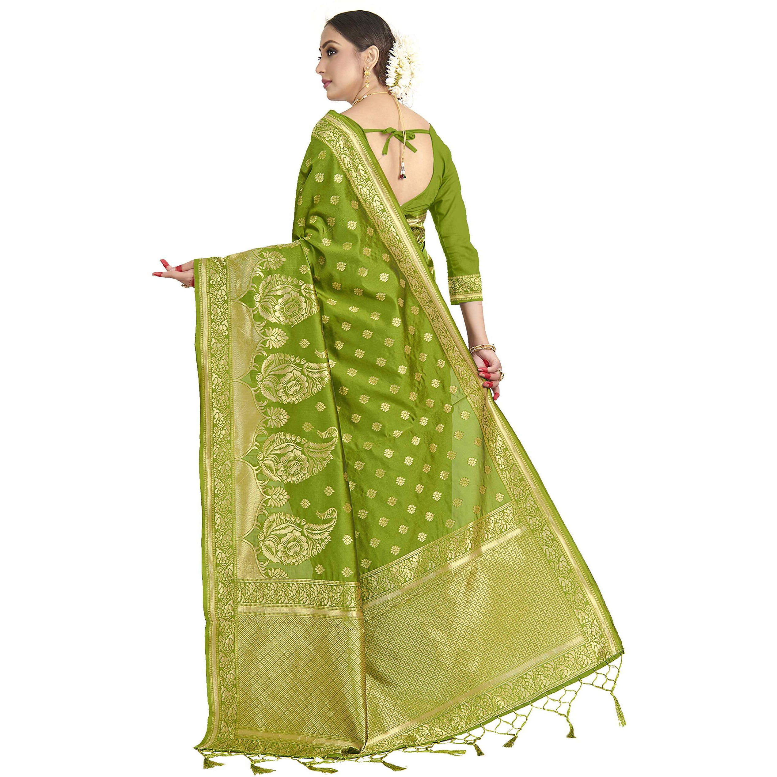 Vardha Womens Banarasi Art Silk Saree with Unstitched Blouse Piece - Zari Woven Work Sarees for Wedding (Paneri, 31, Olive Green)