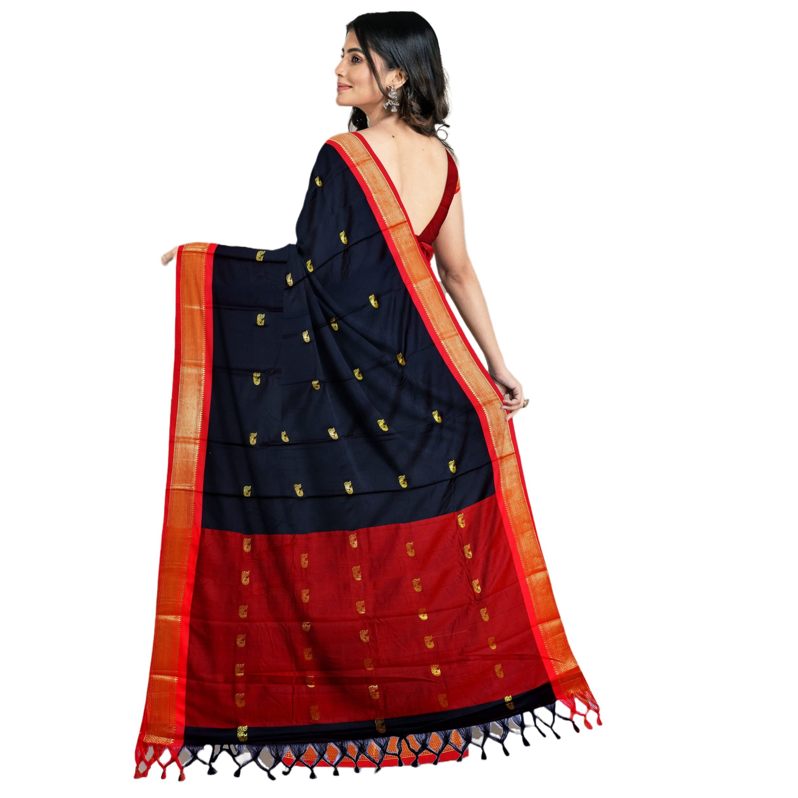 Florely Womens Paithani Cotton Silk Saree With Unstiched Blouse Piece