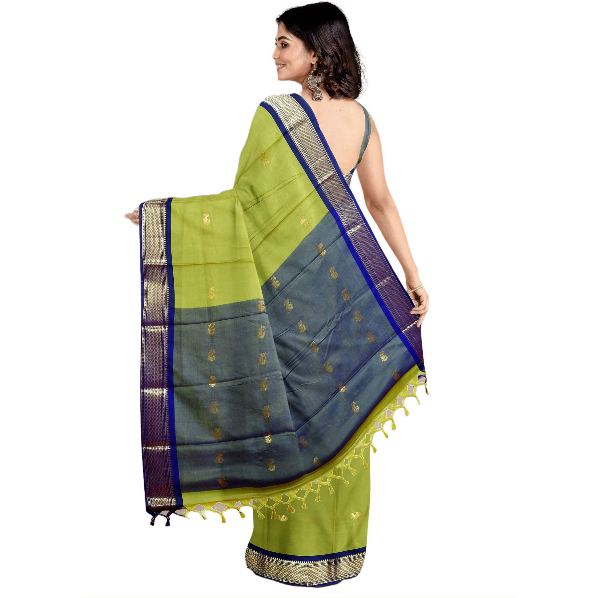 Florely Womens Paithani Cotton Silk Saree With Unstiched Blouse Piece