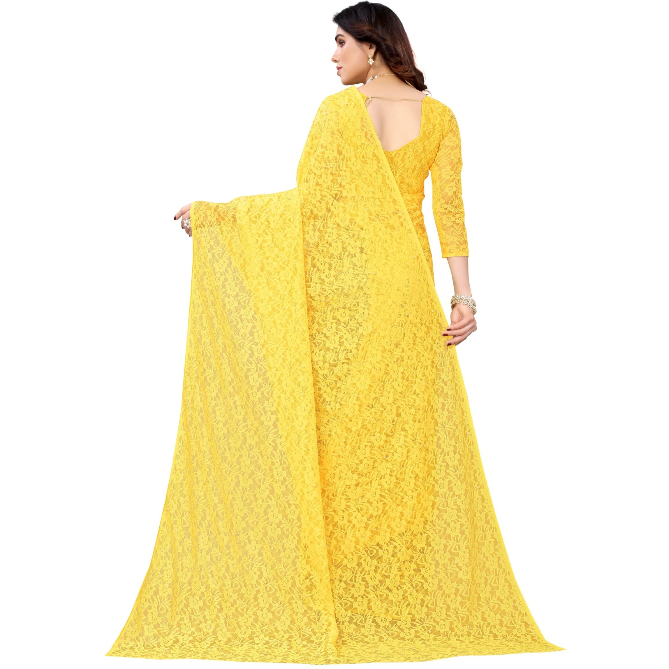 Florence Womens Polyester Saree (FL-YAMUNA Yellow