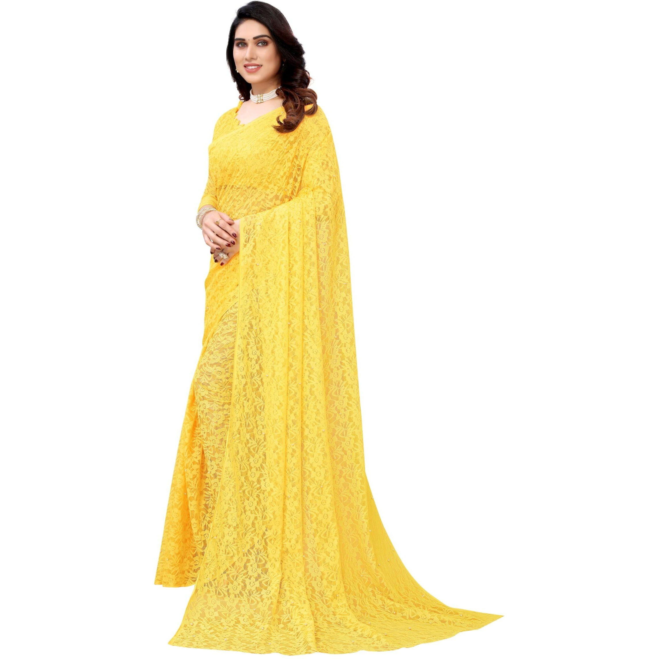 Florence Womens Polyester Saree (FL-YAMUNA Yellow