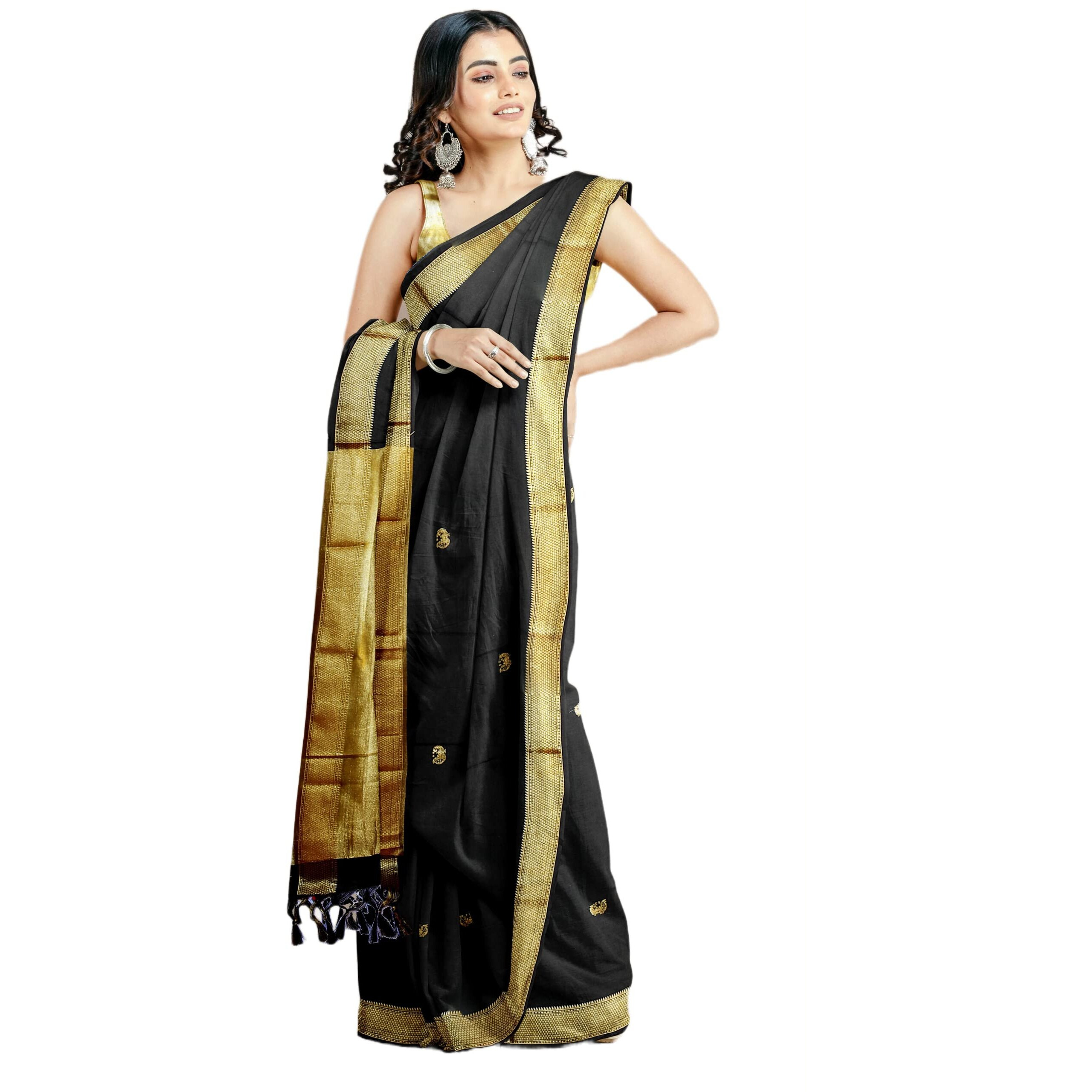 Florely Womens Paithani Cotton Silk Saree With Unstiched Blouse Piece