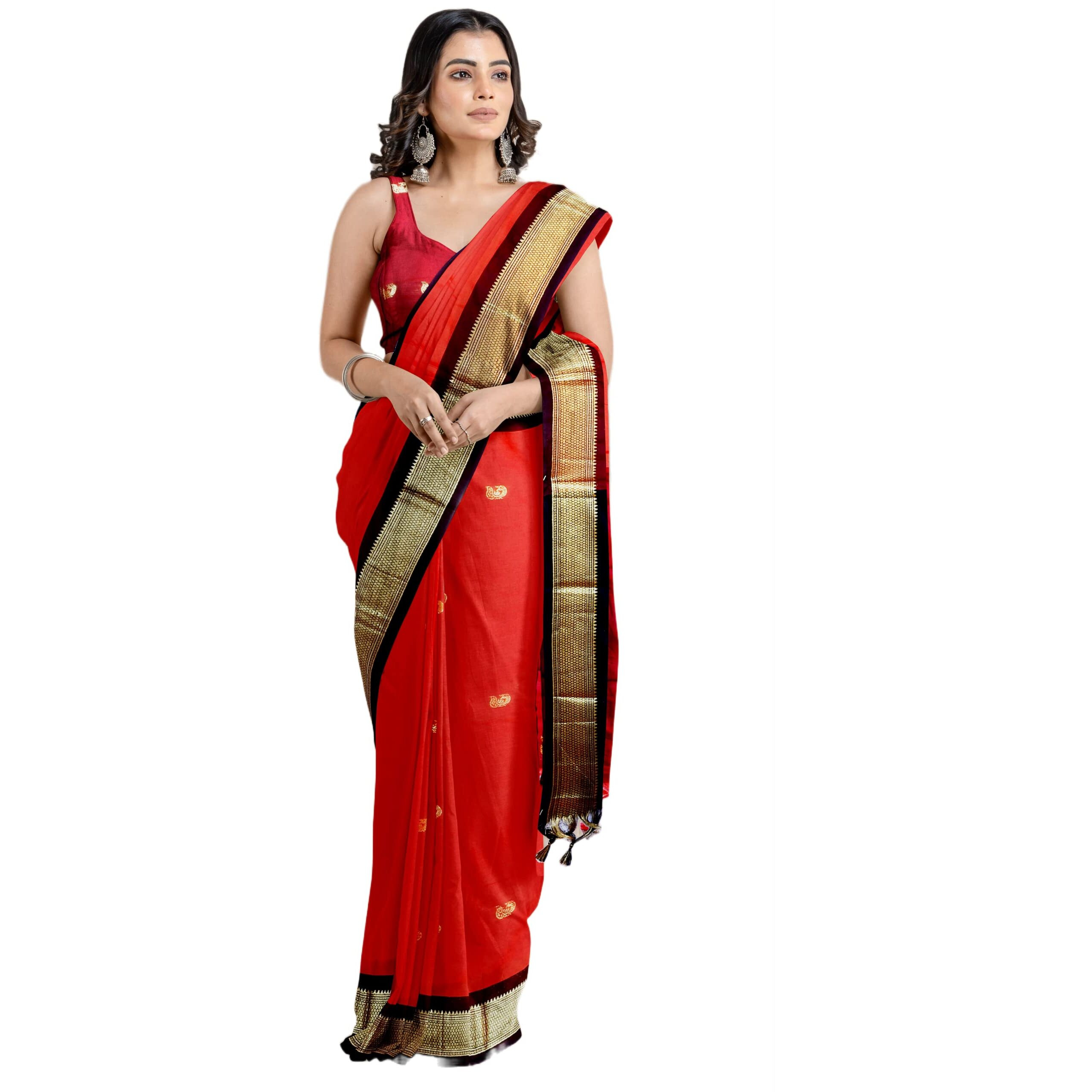 Florely Womens Paithani Cotton Silk Saree With Unstiched Blouse Piece