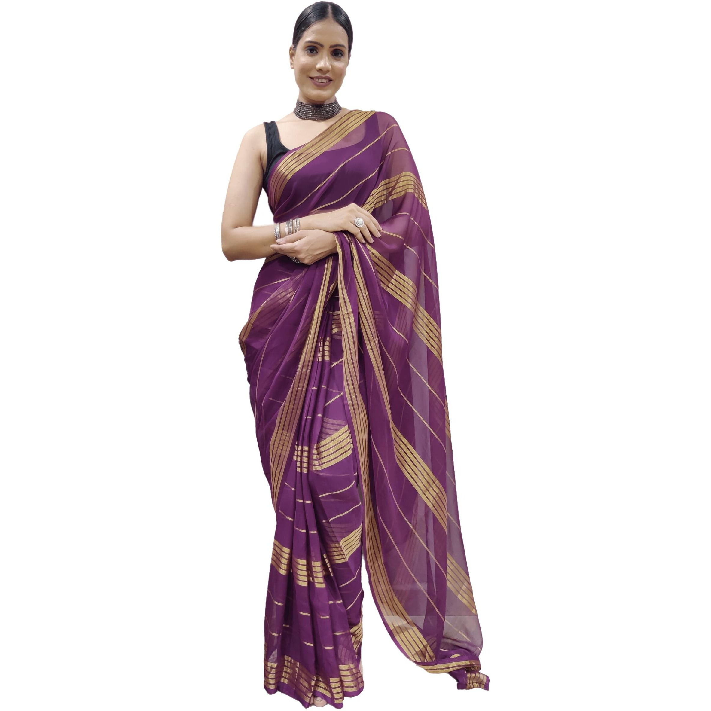 StyleScope Womens Plain Polyester Saree (56_Wine)