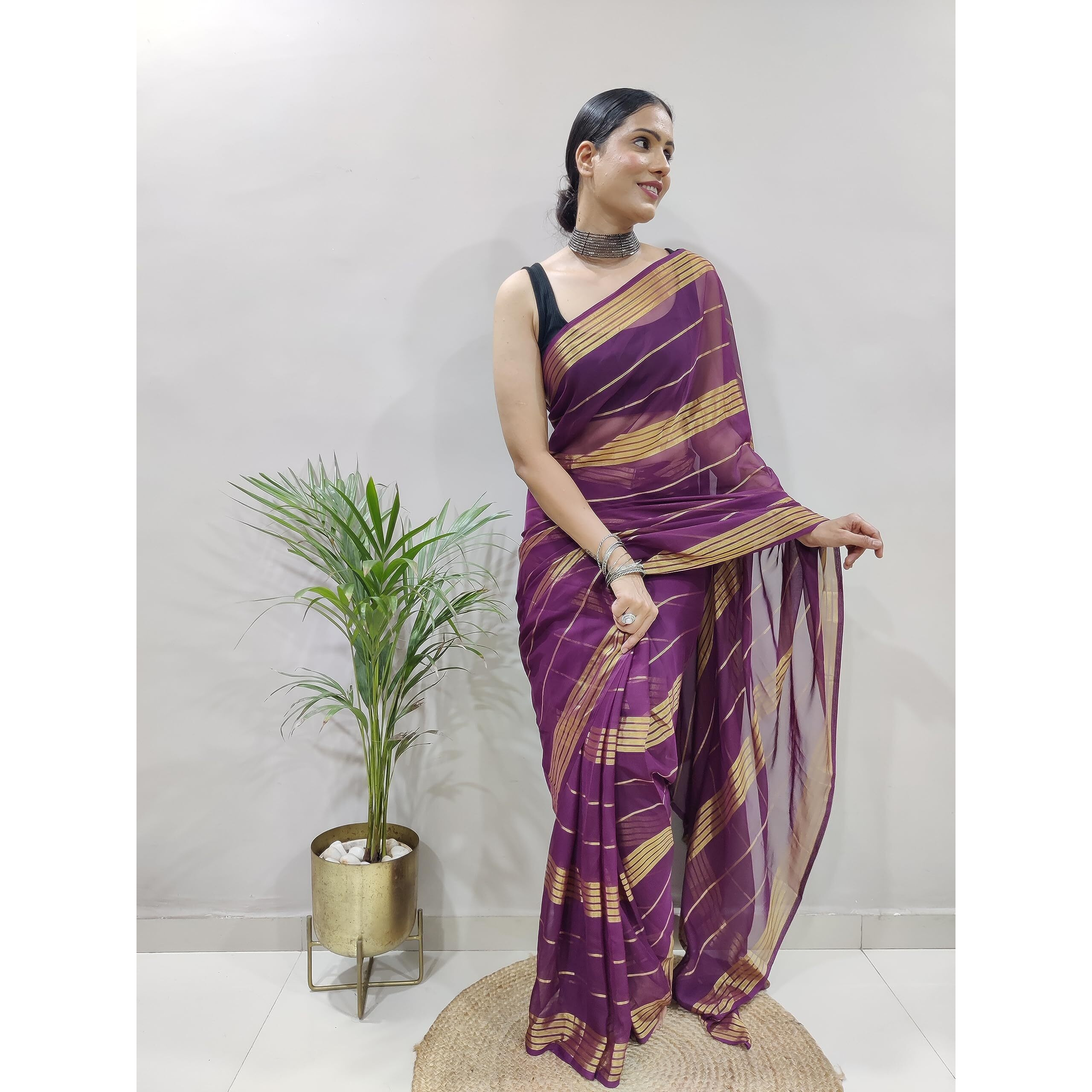 StyleScope Womens Plain Polyester Saree (56_Wine)