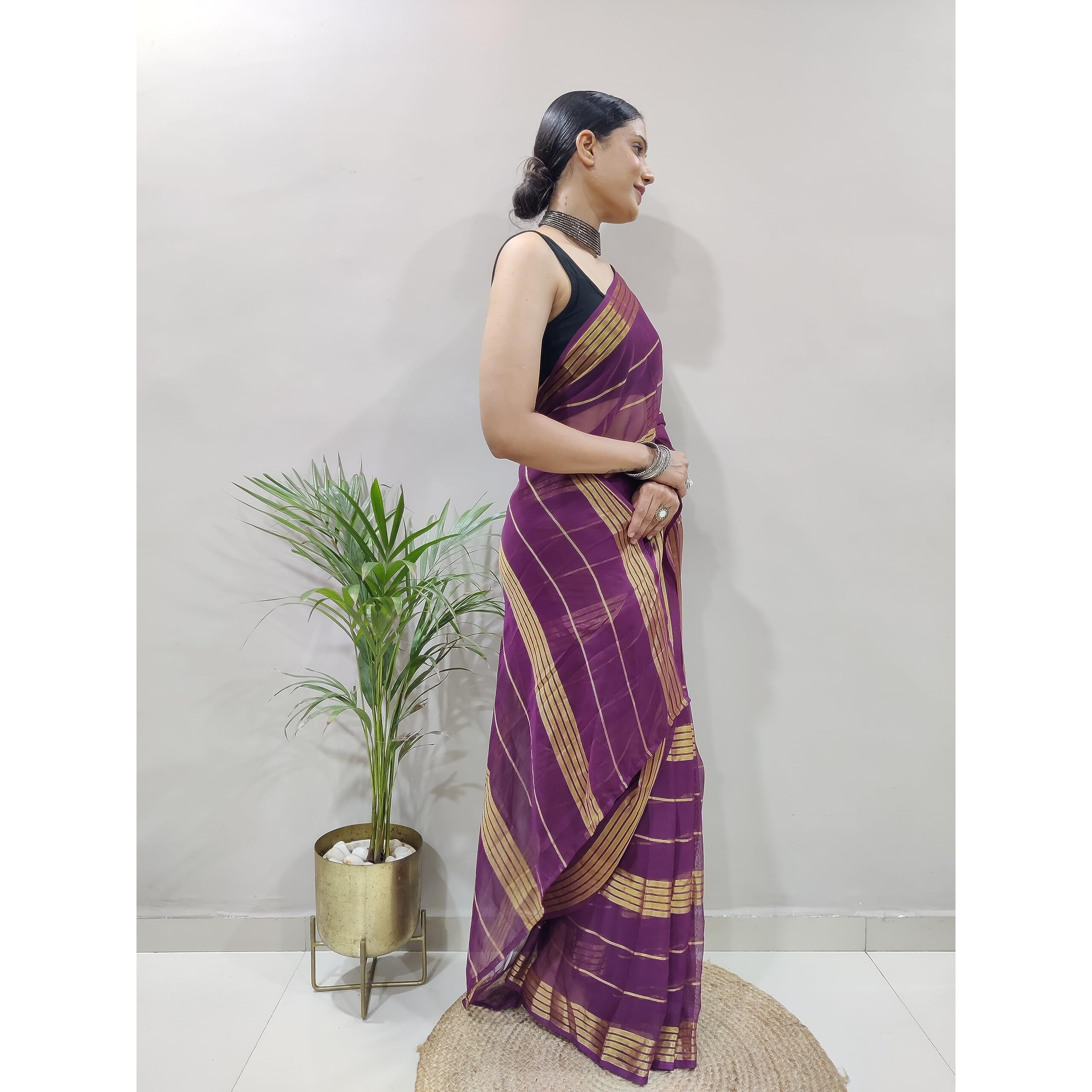 StyleScope Womens Plain Polyester Saree (56_Wine)