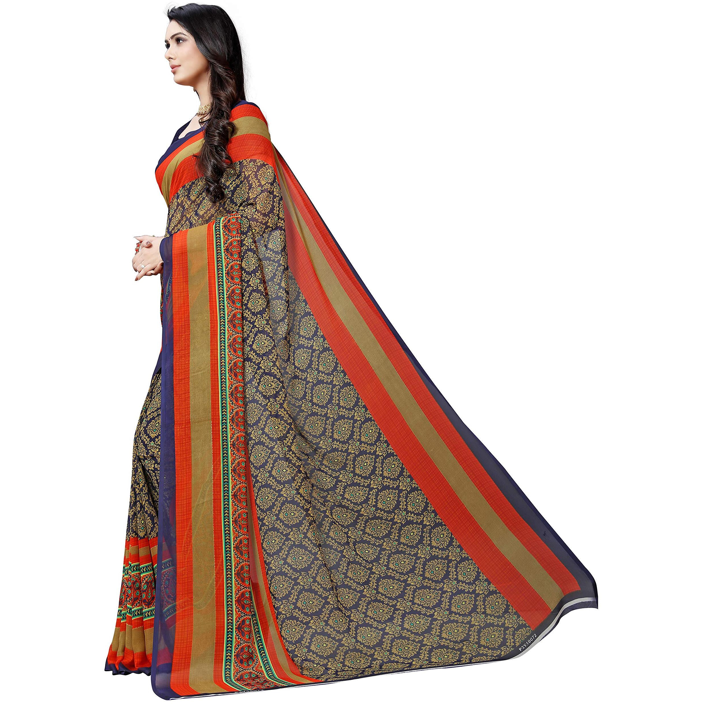 Anand Sarees Women georgette blend Saree(1499_Blue_one size)