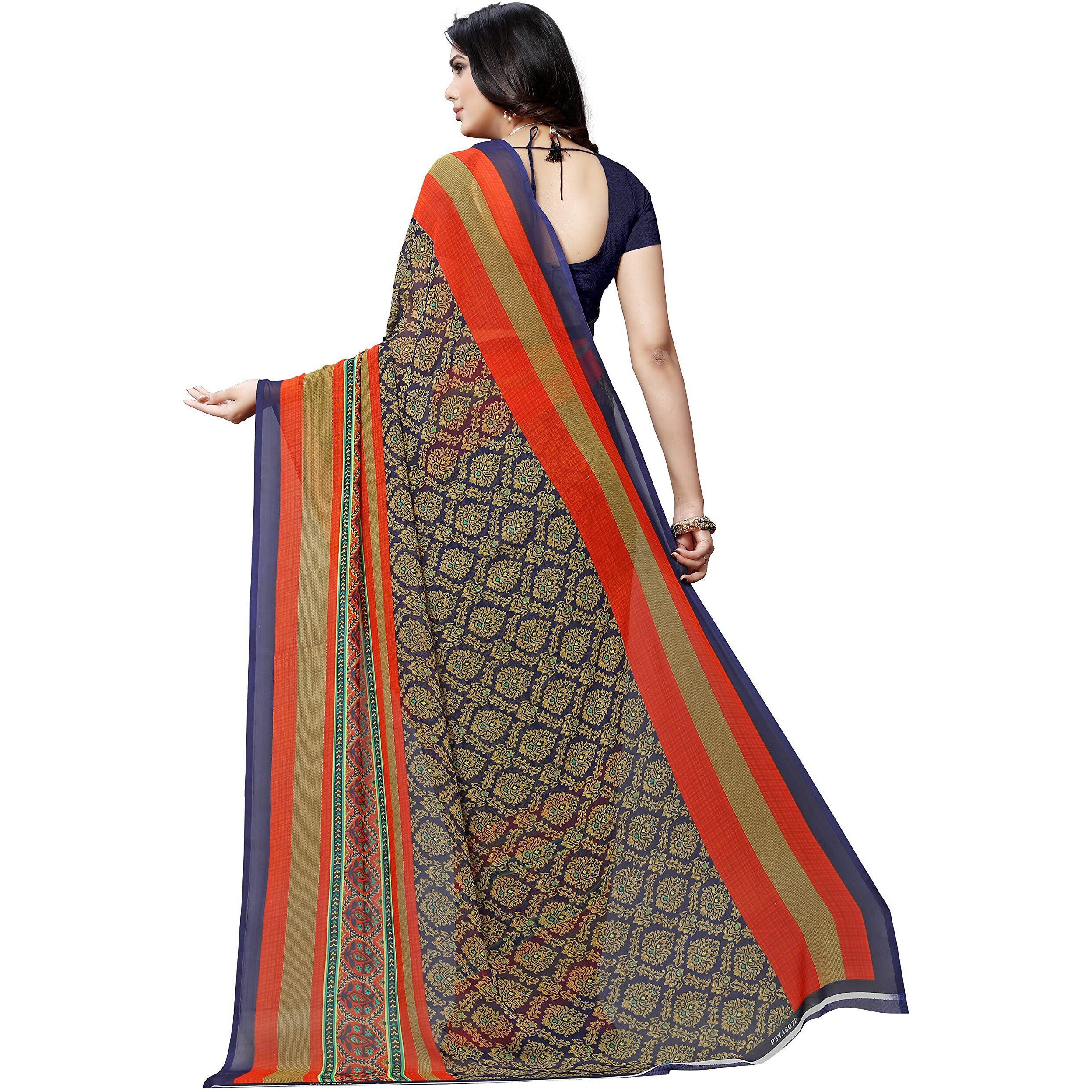 Anand Sarees Women georgette blend Saree(1499_Blue_one size)