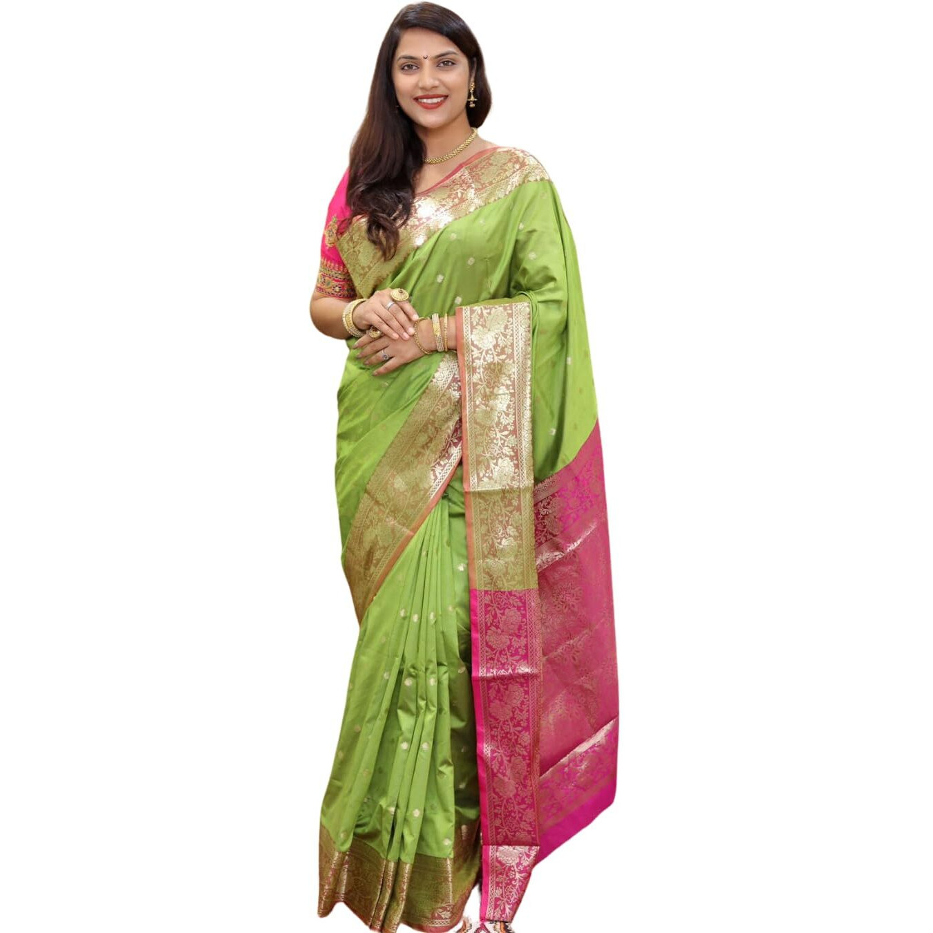 SGF11 Womens Kanjivaram Pure Soft Silk Handloom Saree For Women Pure Golden Zari With Blouse Piece (Light Green)