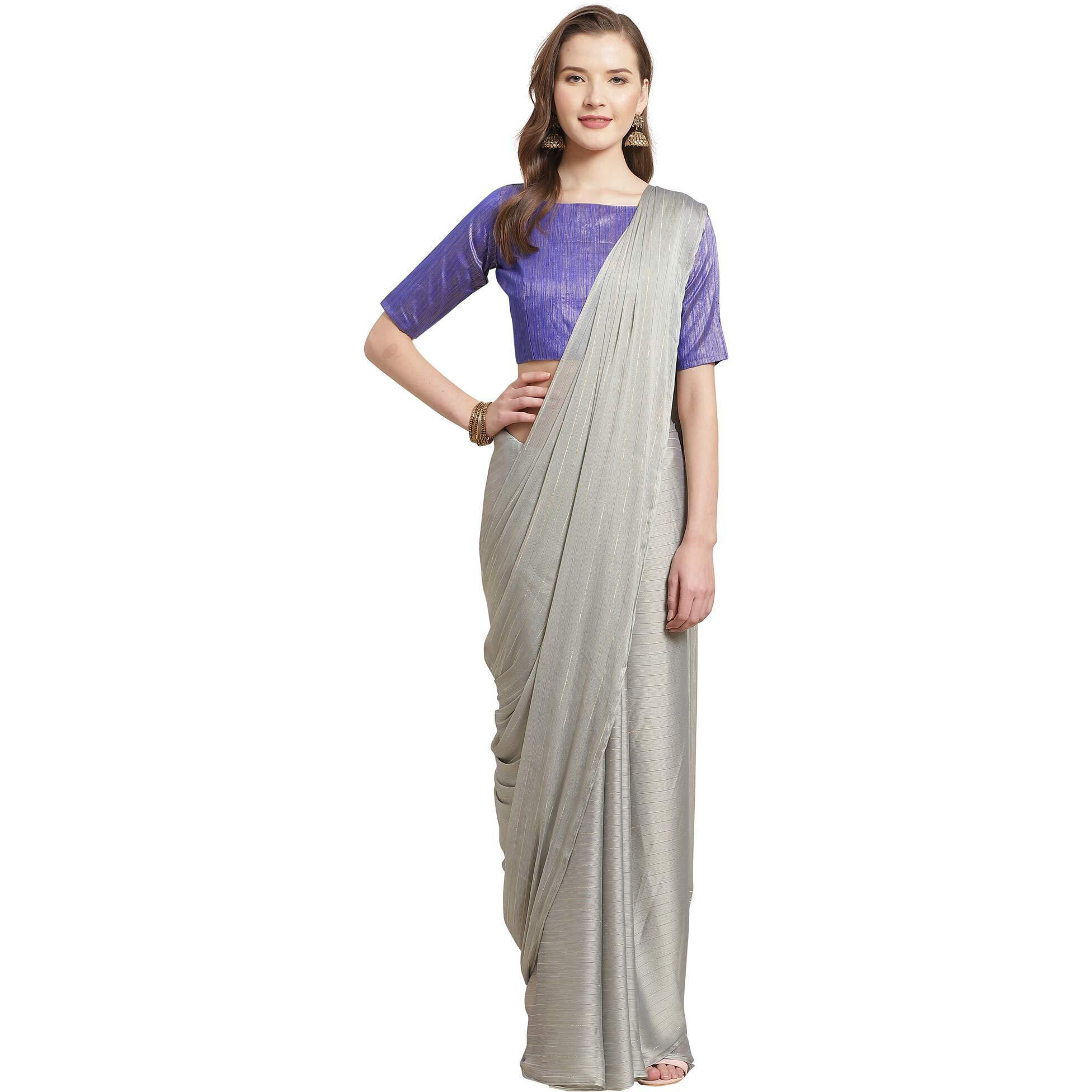 AKHILAM Womens Pure Georgette Saree With Blouse Piece (Poly Georgette Saree For Women ARTA4217_Grey)