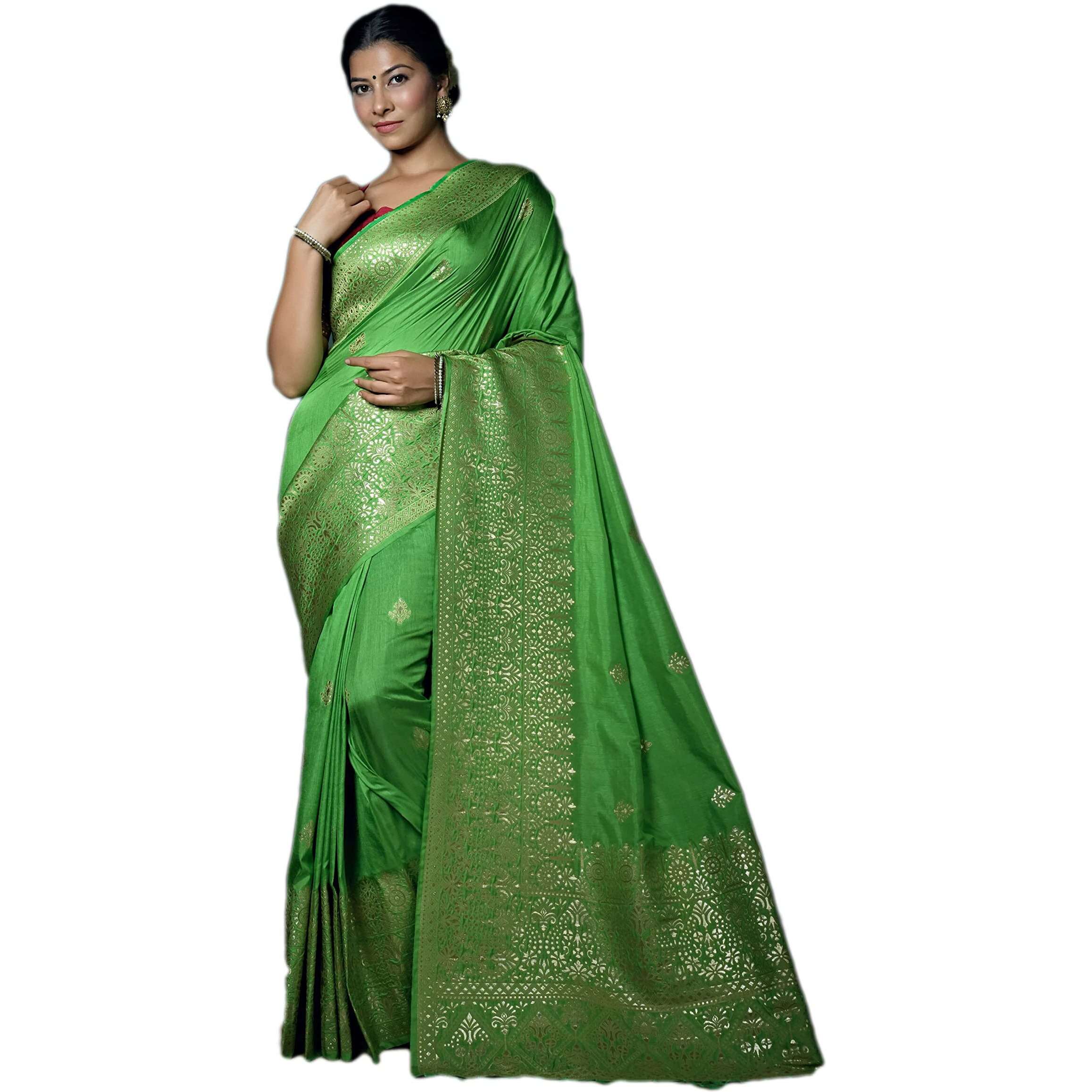 Vardha Womens Banarasi Raw Silk Saree With Blouse Piece (Kashika Silk_440_Green)