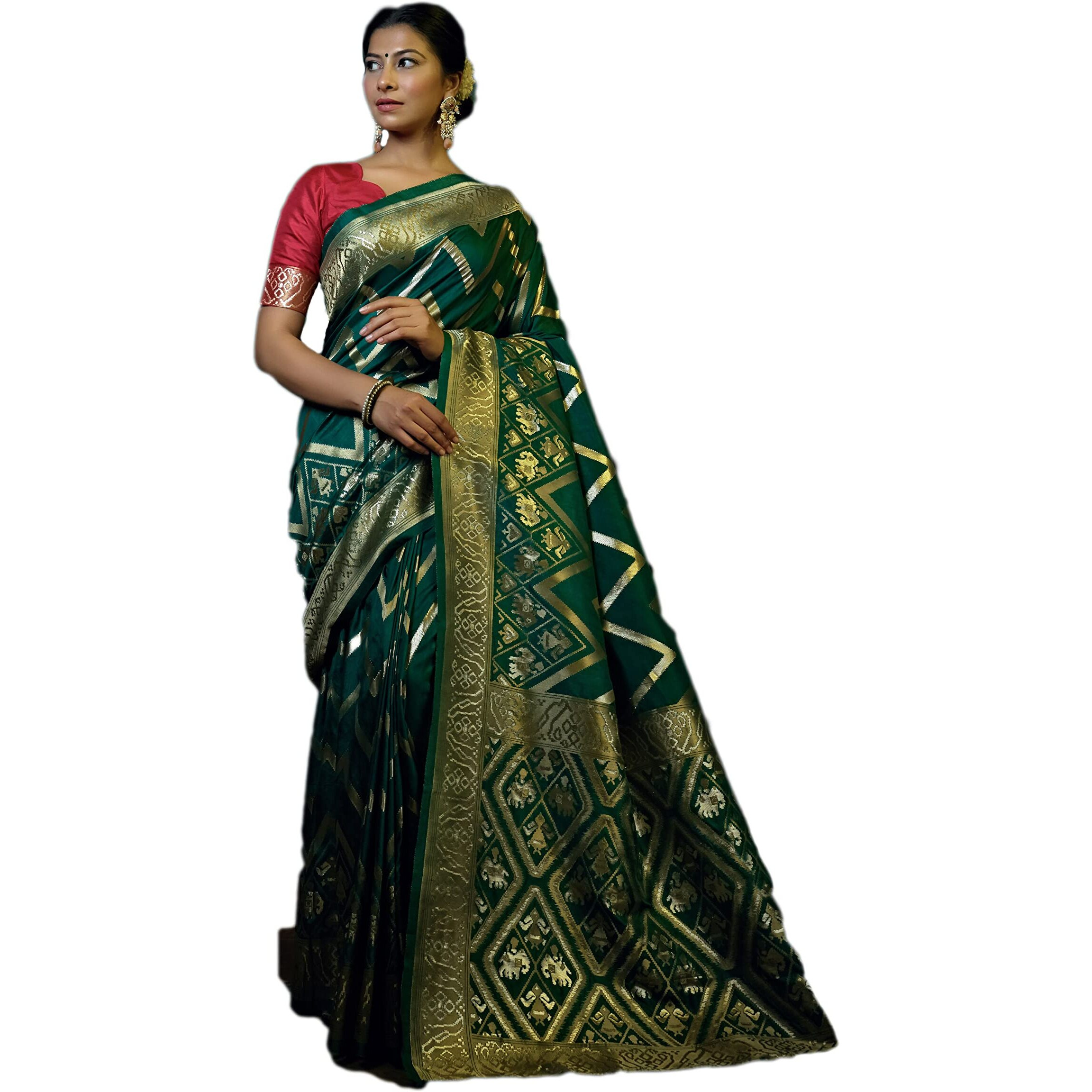 Vardha Womens Banarasi Raw Silk Saree With Blouse Piece (Kashika Silk_444_Dark Green)