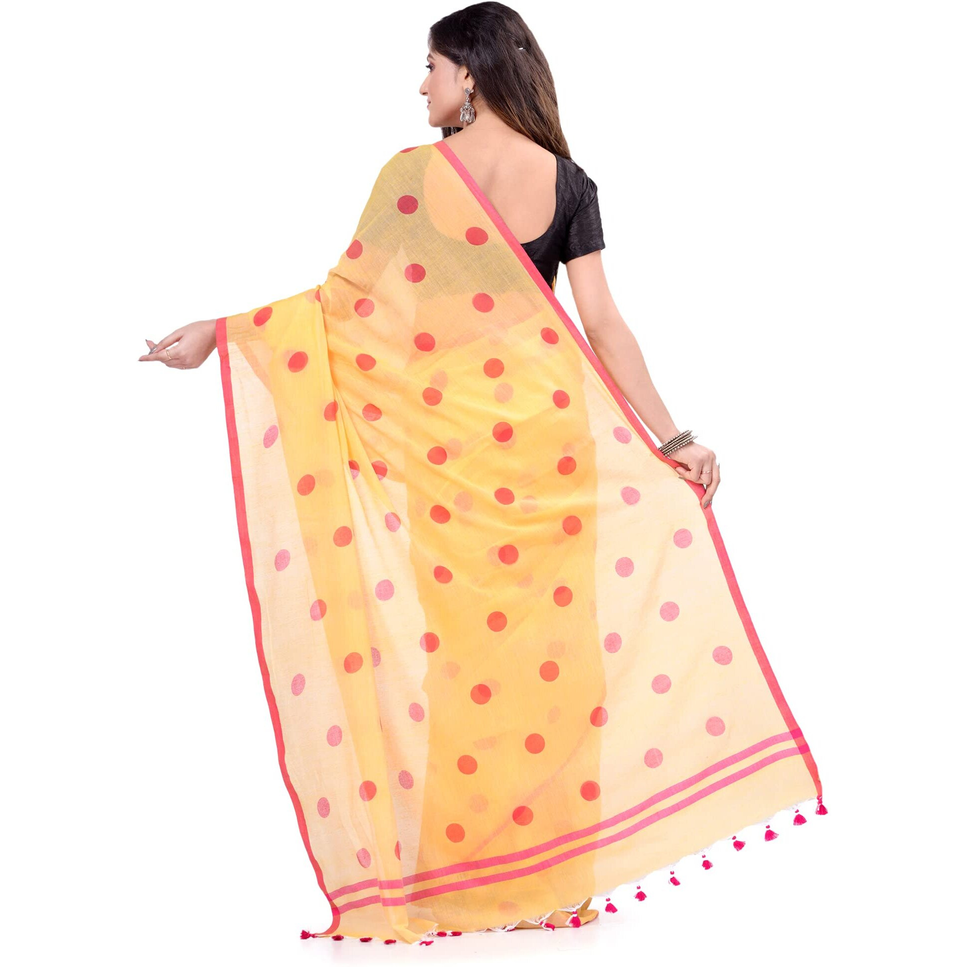 Db Desh Bidesh Womens Woven Cotton Saree Without Blouse Piece (Dbmalmal220622Cfd_Yellow)