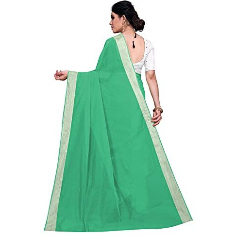 Sidhidata Textile Womens Cotton Silk Plain Saree With Unstitched Blouse Piece (K Seagreen)